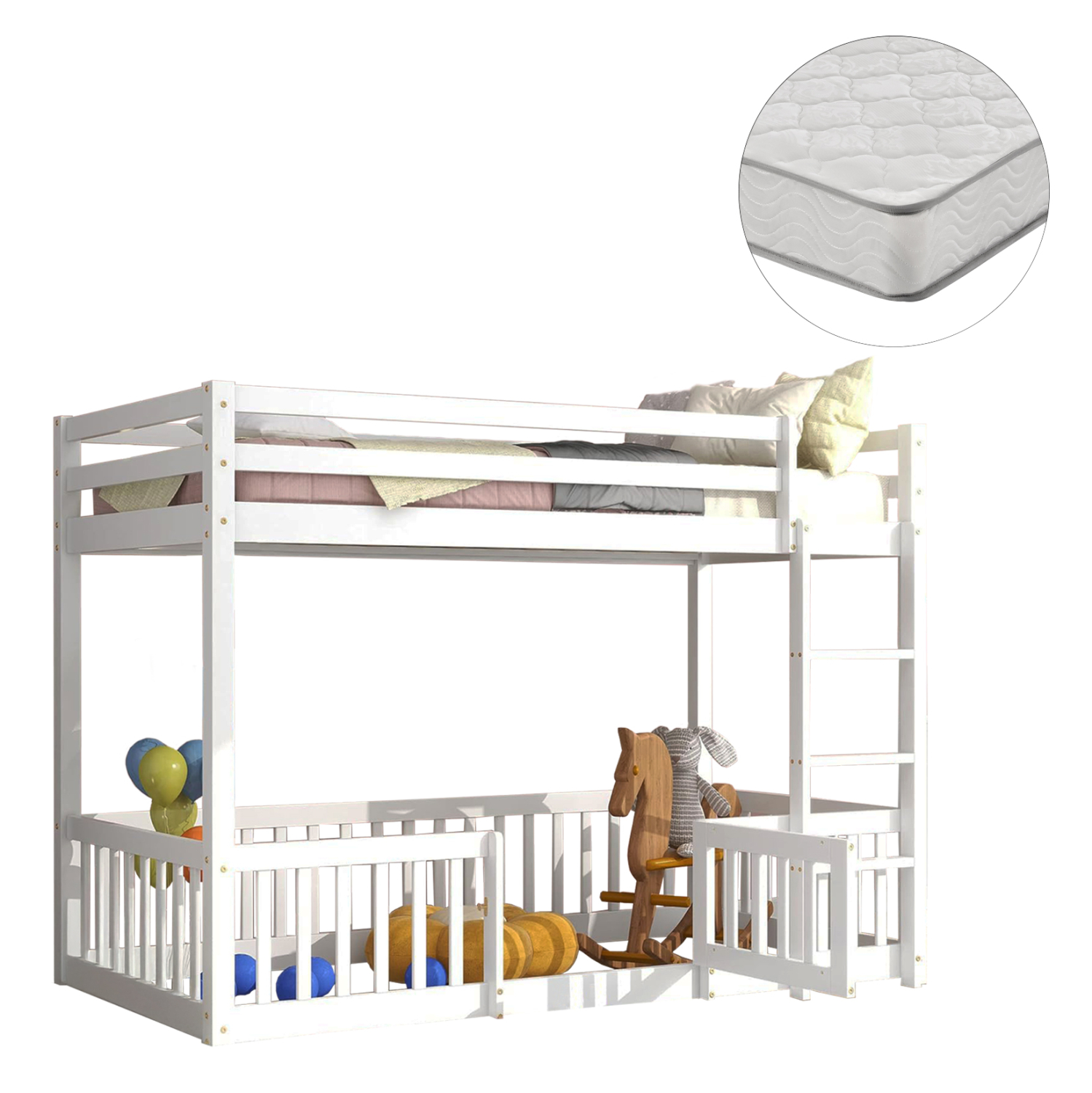 ΚΟΥΚΕΤΑ ΠΑΙΔΙΚΗ ΜΕ ΠΑΡΚΑΚΙ PLAYKID HM21312.01 ΞΥΛΟ ΠΕΥΚΟΥ ΛΕΥΚΟ--ME ΣΤΡΩΜΑ 90x190εκ 1