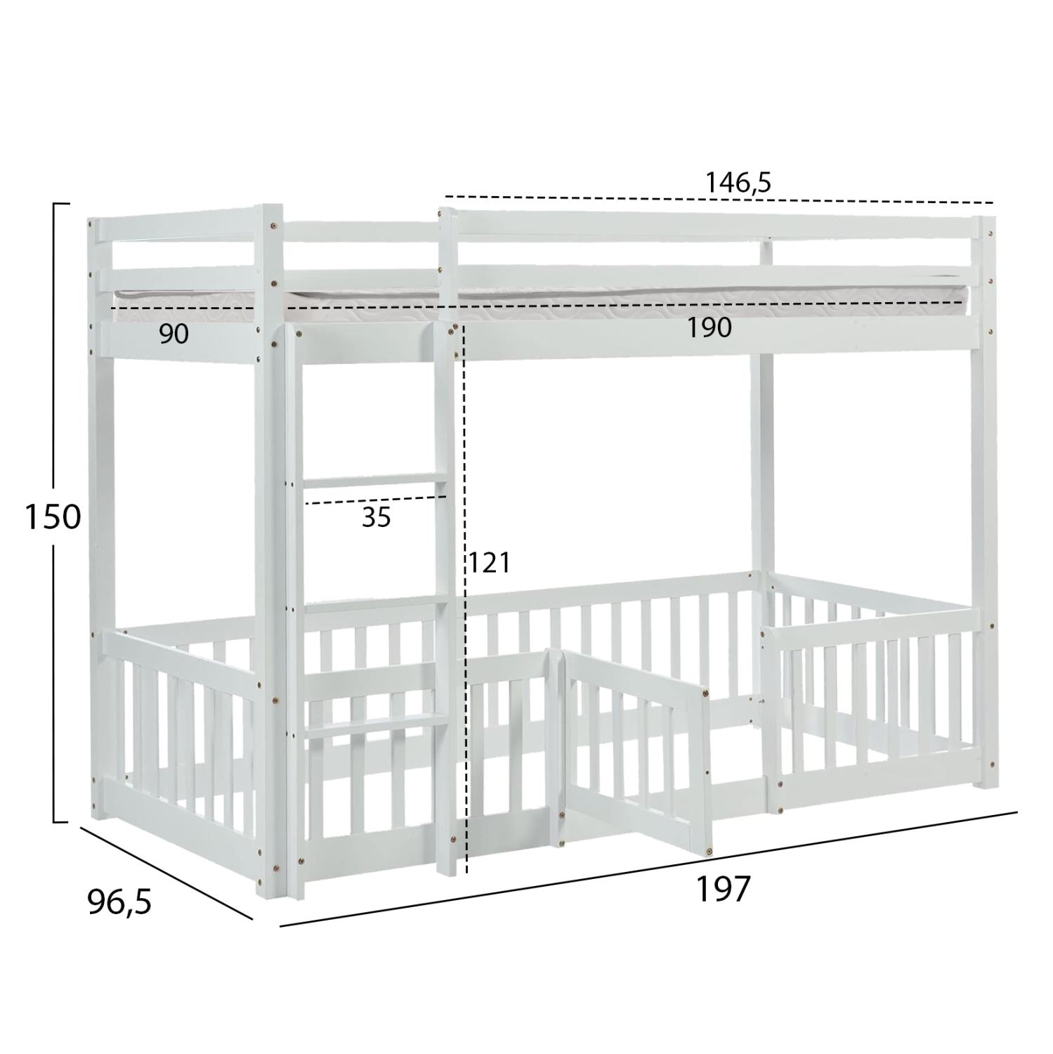 ΚΟΥΚΕΤΑ ΠΑΙΔΙΚΗ ΜΕ ΠΑΡΚΑΚΙ PLAYKID HM21312.01 ΞΥΛΟ ΠΕΥΚΟΥ ΛΕΥΚΟ--ME ΣΤΡΩΜΑ 90x190εκ 3