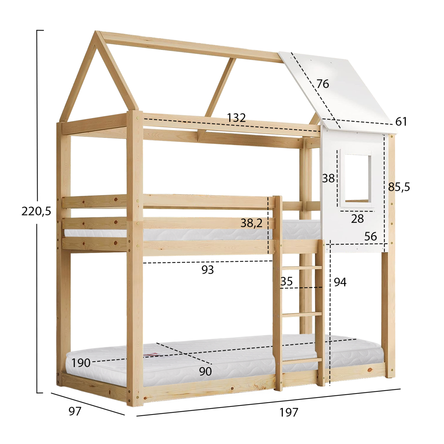 ΚΟΥΚΕΤΑ ΠΑΙΔΙΚΗ ΜΕ 2 ΣΤΡΩΜΑΤΑ HOOD HM21314 ΞΥΛΟ ΠΕΥΚΟΥ ΦΥΣΙΚΟ--ΣΤΡΩΜΑΤΑ 90x190εκ 3