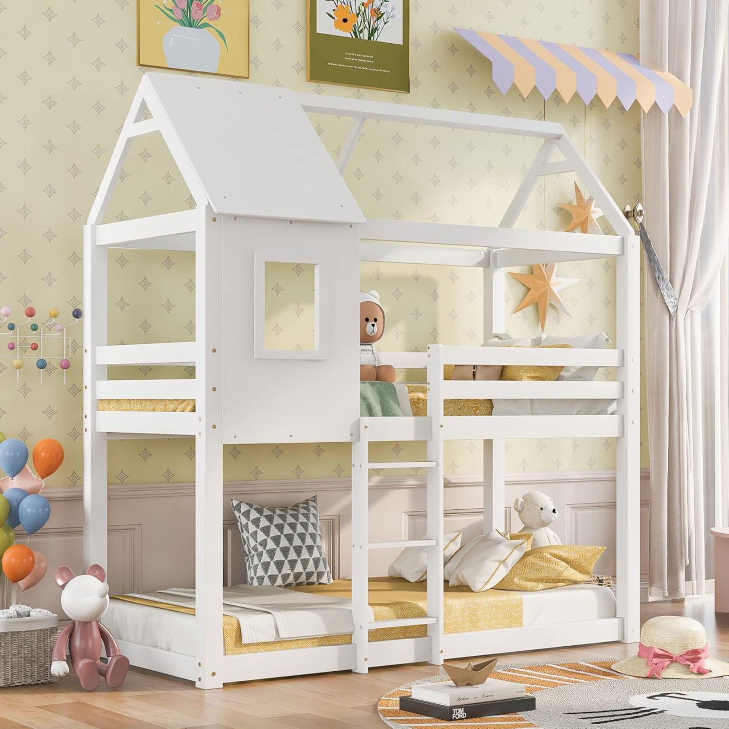 ΚΟΥΚΕΤΑ ΠΑΙΔΙΚΗ ΜΕ 2 ΣΤΡΩΜΑΤΑ HOOD HM21314.01 ΞΥΛΟ ΠΕΥΚΟΥ ΛΕΥΚΟ--ΣΤΡΩΜΑΤΑ 90x190εκ 2