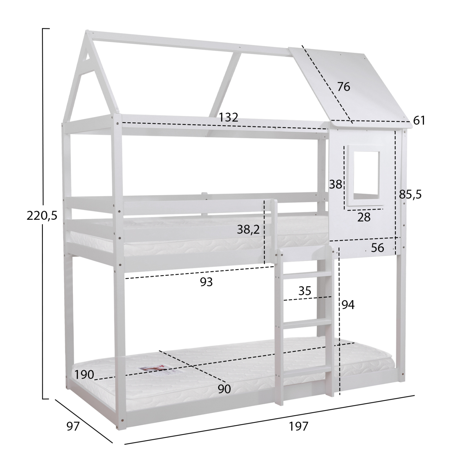 ΚΟΥΚΕΤΑ ΠΑΙΔΙΚΗ ΜΕ 2 ΣΤΡΩΜΑΤΑ HOOD HM21314.01 ΞΥΛΟ ΠΕΥΚΟΥ ΛΕΥΚΟ--ΣΤΡΩΜΑΤΑ 90x190εκ 3