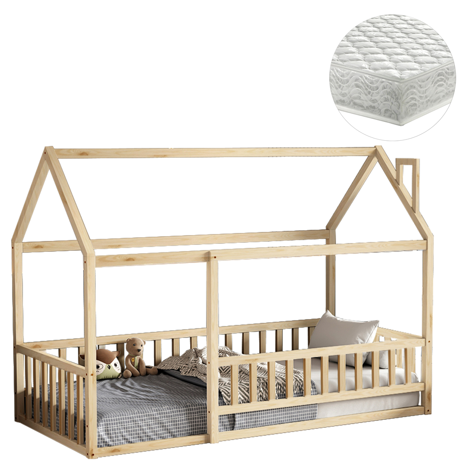 ΚΡΕΒΑΤΙ ΠΑΙΔΙΚΟ ΜΕ ΣΤΡΩΜΑ HOUSER HM21315 ΞΥΛΟ ΠΕΥΚΟΥ ΣΕ ΦΥΣΙΚΟ--ΣΤΡΩΜΑ 90x190εκ 1