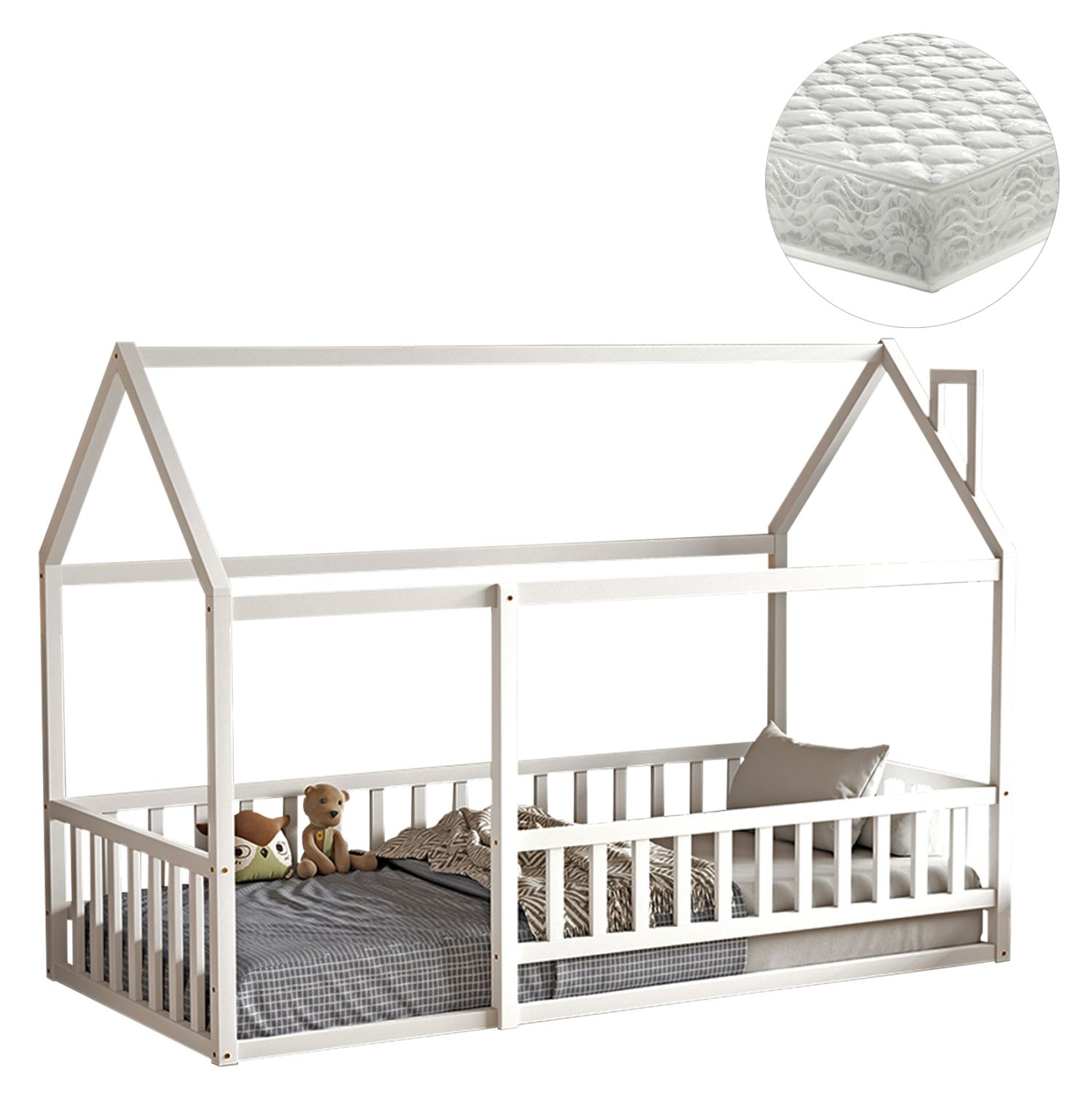 ΚΡΕΒΑΤΙ ΠΑΙΔΙΚΟ ΜΕ ΣΤΡΩΜΑ HOUSER HM21315.01 ΞΥΛΟ ΠΕΥΚΟΥ ΣΕ ΛΕΥΚΟ--ΣΤΡΩΜΑ 90x190εκ 1