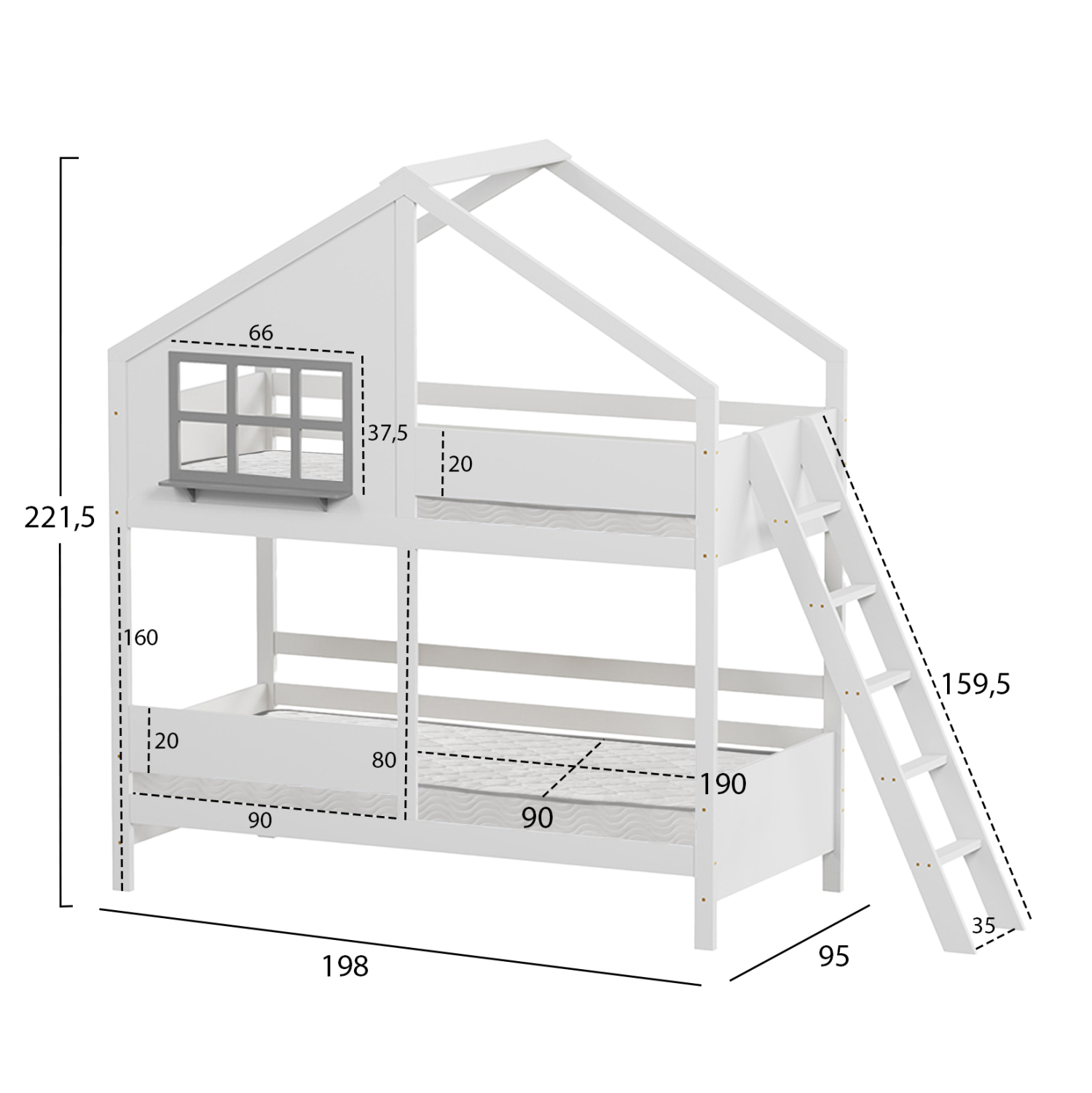 ΚΟΥΚΕΤΑ ΠΑΙΔΙΚΗ ΜΕ 2 ΣΤΡΩΜΑΤΑ COMBO HM21316 ΞΥΛΟ ΠΕΥΚΟΥ ΛΕΥΚΟ--ΣΤΡΩΜΑΤΑ 90x190εκ 3