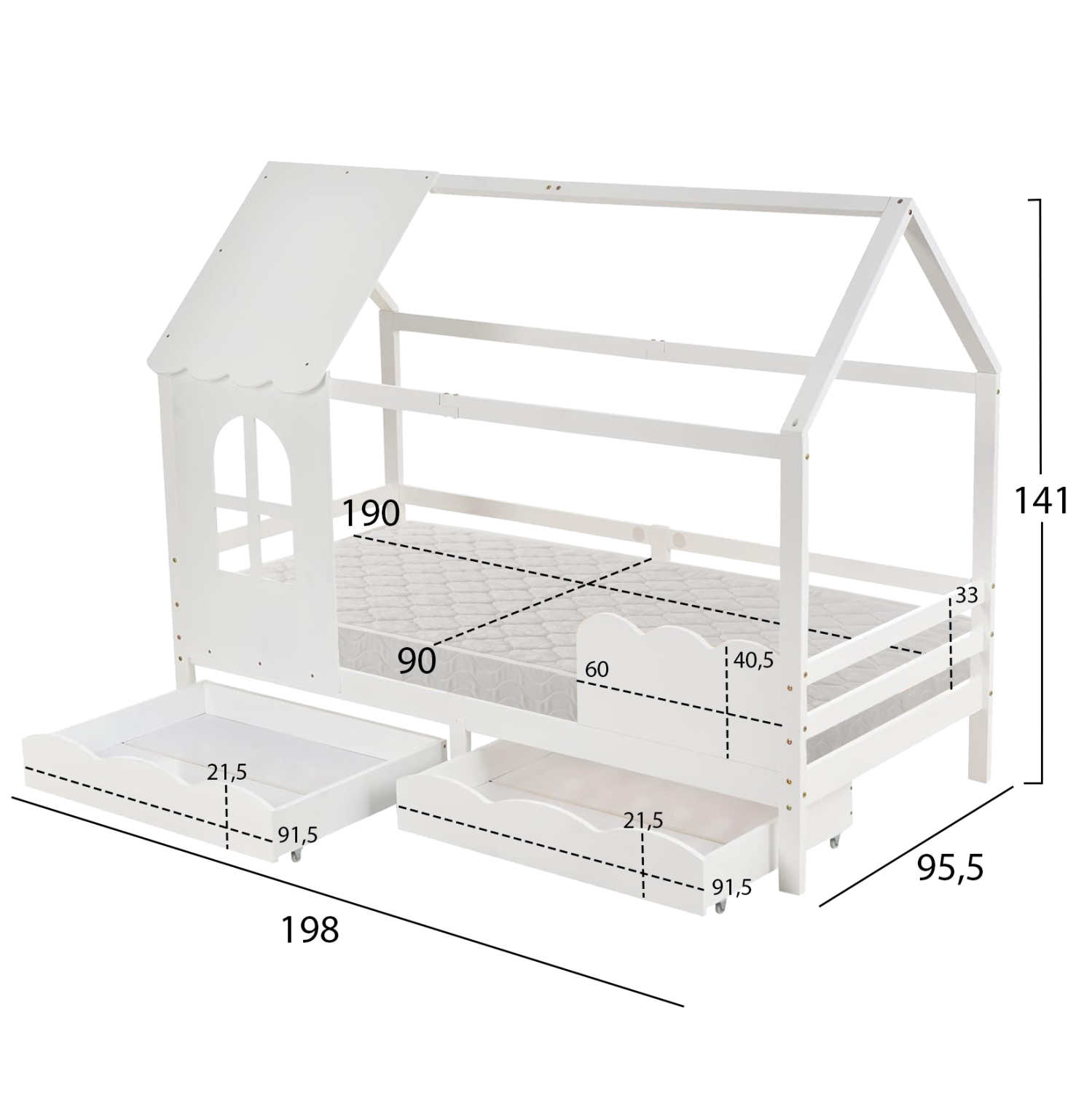ΚΡΕΒΑΤΙ ΠΑΙΔΙΚΟ ΜΕ ΣΤΡΩΜΑ DOMER HM21319 ΞΥΛΟ ΠΕΥΚΟΥ ΣΕ ΛΕΥΚΟ--ΣΤΡΩΜΑ 90x190εκ 3
