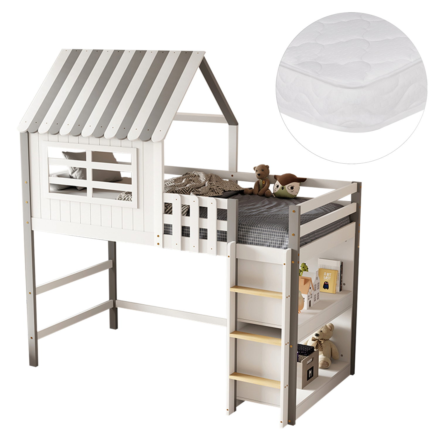 ΚΟΥΚΕΤΑ ΠΑΙΔΙΚΗ ΜΕ ΡΑΦΙΑ HOMI HM21321 ΞΥΛΟ ΠΕΥΚΟΥ ΛΕΥΚΟ/ΓΚΡΙ--ΜΕ ΣΤΡΩΜΑ 90x190εκ 1