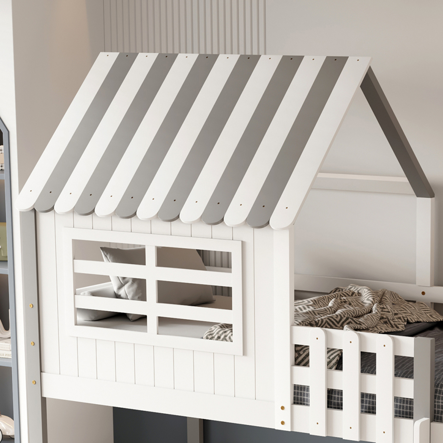 ΚΟΥΚΕΤΑ ΠΑΙΔΙΚΗ ΜΕ ΡΑΦΙΑ HOMI HM21321 ΞΥΛΟ ΠΕΥΚΟΥ ΛΕΥΚΟ/ΓΚΡΙ--ΜΕ ΣΤΡΩΜΑ 90x190εκ 5