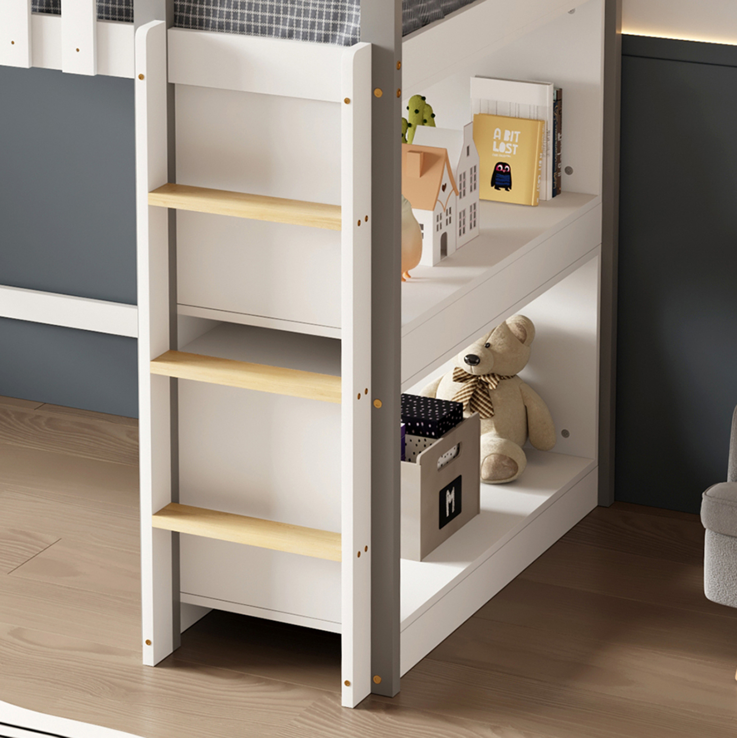 ΚΟΥΚΕΤΑ ΠΑΙΔΙΚΗ ΜΕ ΡΑΦΙΑ HOMI HM21321 ΞΥΛΟ ΠΕΥΚΟΥ ΛΕΥΚΟ/ΓΚΡΙ--ΜΕ ΣΤΡΩΜΑ 90x190εκ 6