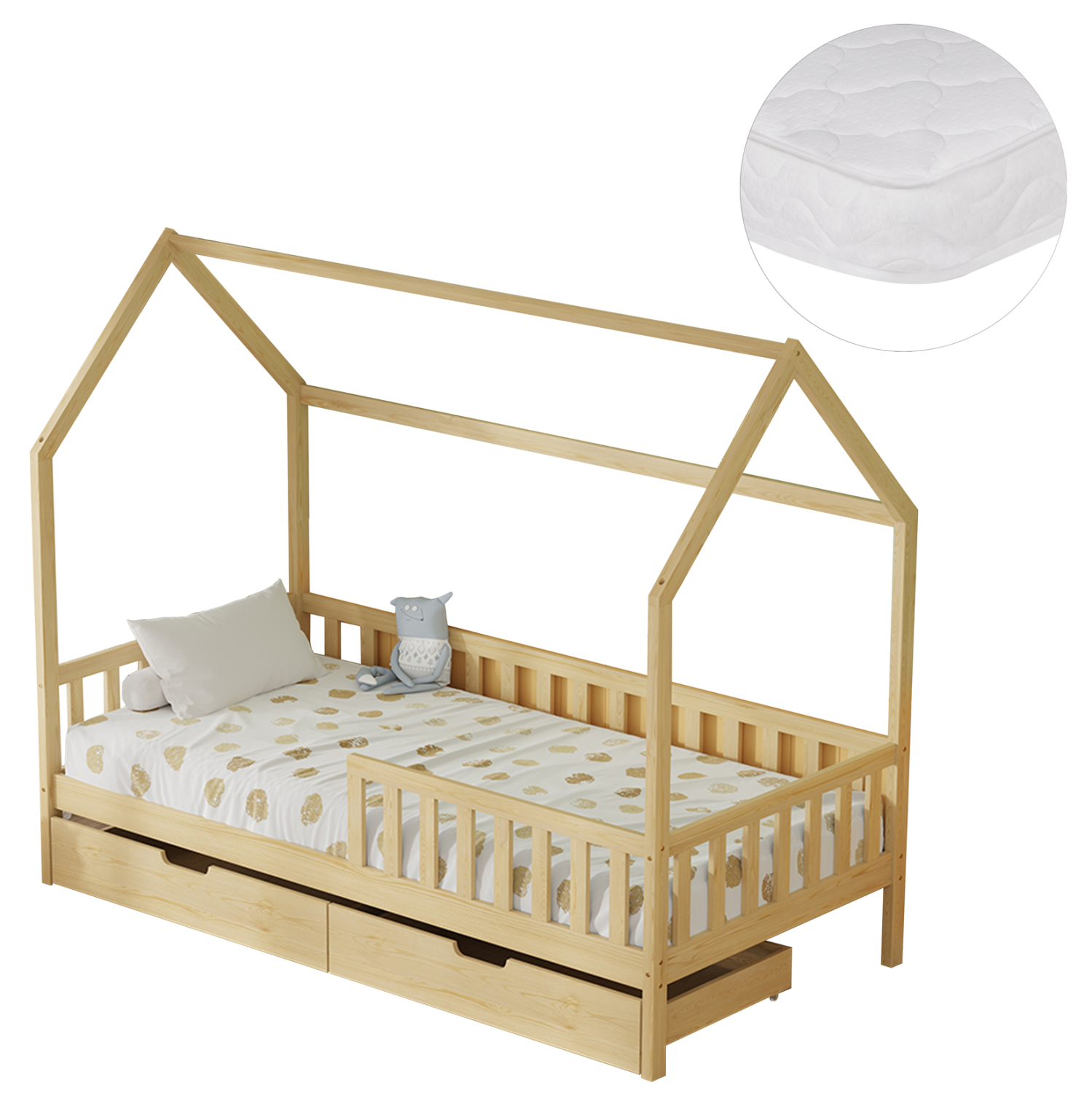 ΚΡΕΒΑΤΙ ΠΑΙΔΙΚΟ ΜΕ ΣΥΡΤΑΡΙΑ PHYLLIS HM21324 ΞΥΛΟ ΠΕΥΚΟΥ ΦΥΣΙΚΟ--ΜΕ ΣΤΡΩΜΑ 90x190εκ 1