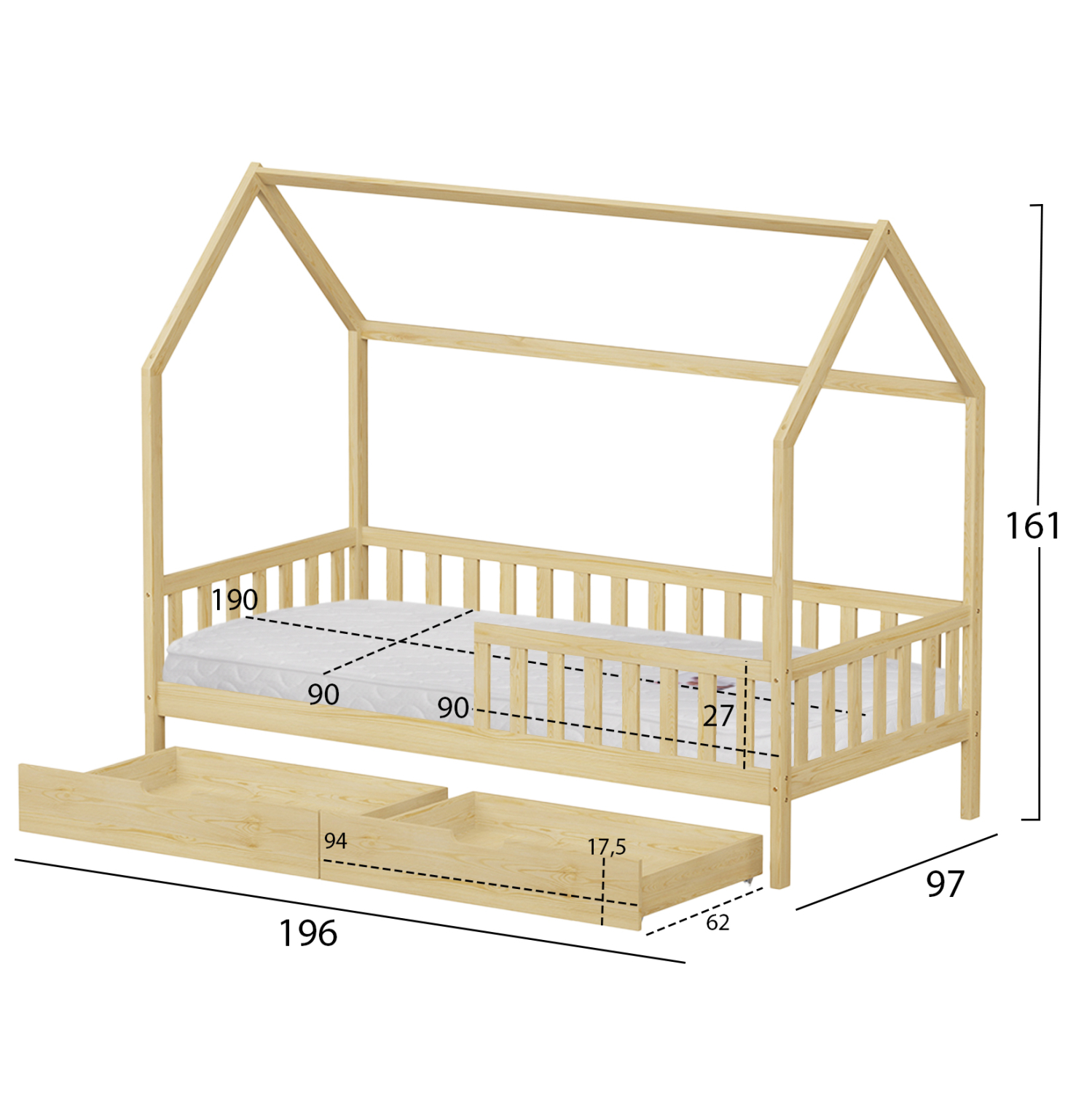 ΚΡΕΒΑΤΙ ΠΑΙΔΙΚΟ ΜΕ ΣΥΡΤΑΡΙΑ PHYLLIS HM21324 ΞΥΛΟ ΠΕΥΚΟΥ ΦΥΣΙΚΟ--ΜΕ ΣΤΡΩΜΑ 90x190εκ 3