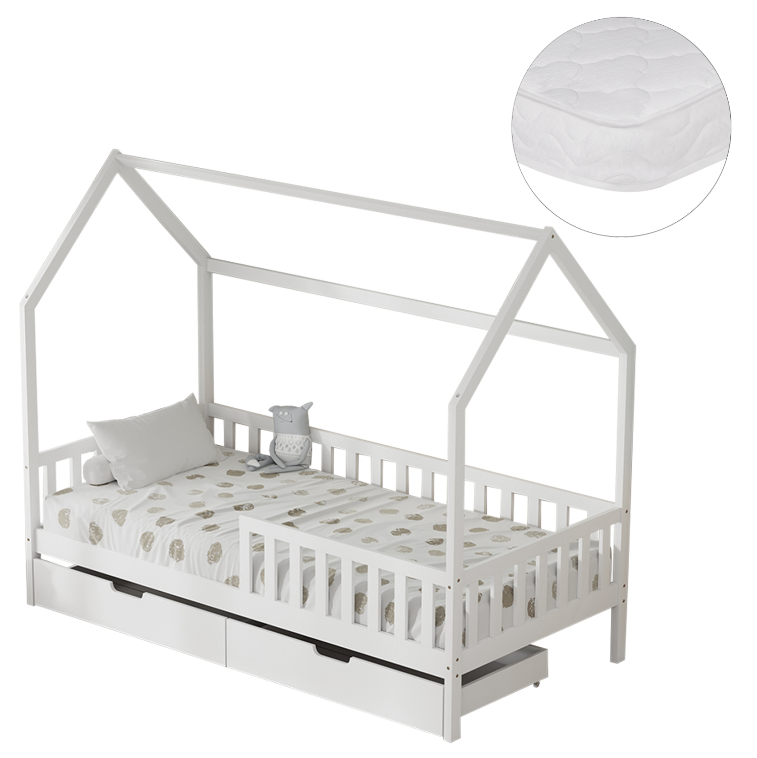 ΚΡΕΒΑΤΙ ΠΑΙΔΙΚΟ ΜΕ ΣΥΡΤΑΡΙΑ PHYLLIS HM21324.01 ΞΥΛΟ ΠΕΥΚΟΥ ΛΕΥΚΟ--ΜΕ ΣΤΡΩΜΑ 90x190εκ 1