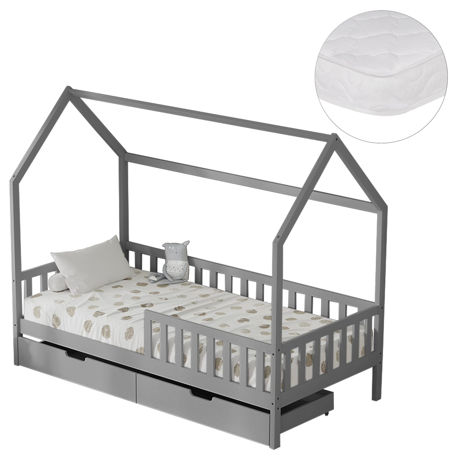 ΚΡΕΒΑΤΙ ΠΑΙΔΙΚΟ ΜΕ ΣΥΡΤΑΡΙΑ PHYLLIS HM21324.02 ΞΥΛΟ ΠΕΥΚΟΥ ΓΚΡΙ--ΜΕ ΣΤΡΩΜΑ 90x190εκ 1