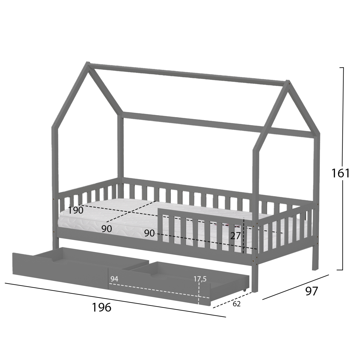 ΚΡΕΒΑΤΙ ΠΑΙΔΙΚΟ ΜΕ ΣΥΡΤΑΡΙΑ PHYLLIS HM21324.02 ΞΥΛΟ ΠΕΥΚΟΥ ΓΚΡΙ--ΜΕ ΣΤΡΩΜΑ 90x190εκ 3
