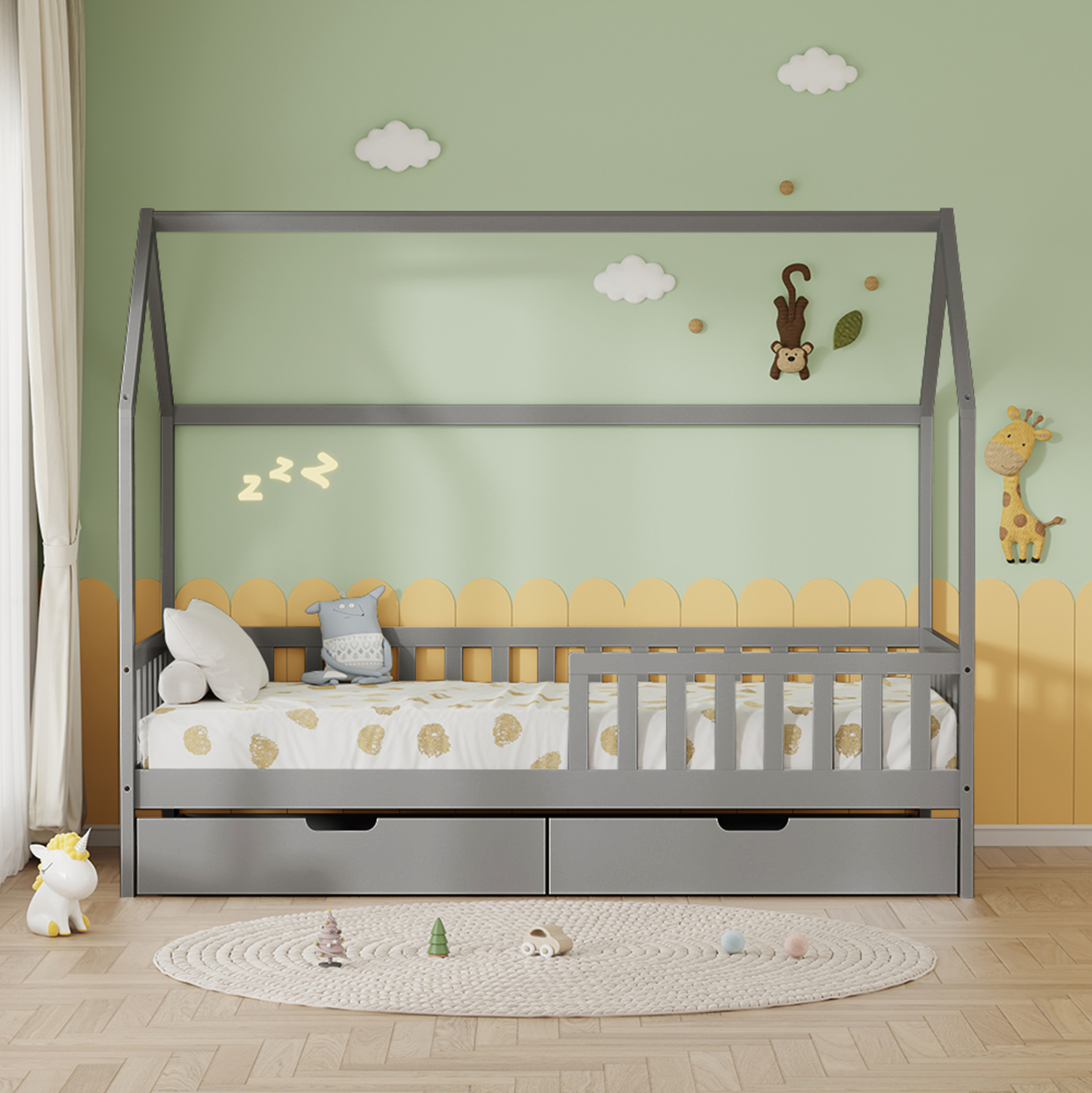 ΚΡΕΒΑΤΙ ΠΑΙΔΙΚΟ ΜΕ ΣΥΡΤΑΡΙΑ PHYLLIS HM21324.02 ΞΥΛΟ ΠΕΥΚΟΥ ΓΚΡΙ--ΜΕ ΣΤΡΩΜΑ 90x190εκ 4