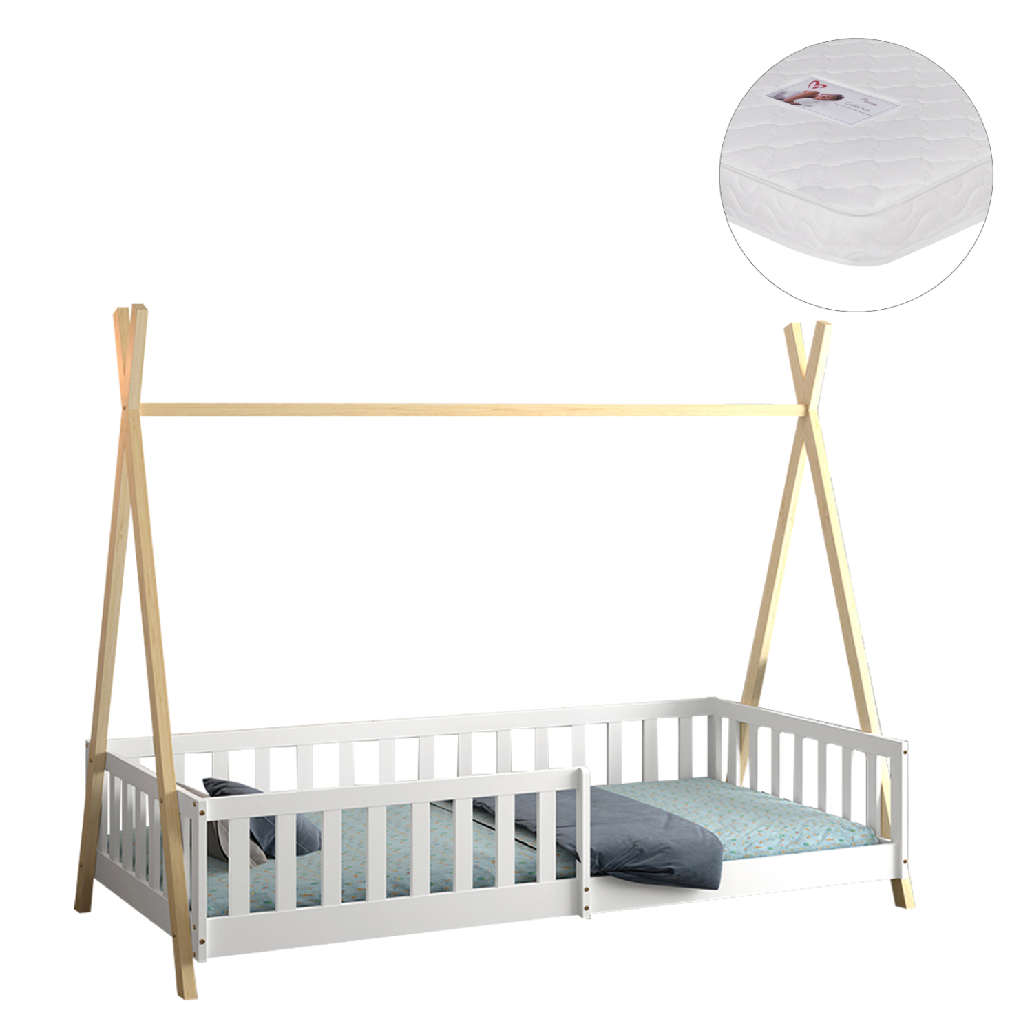 ΚΡΕΒΑΤΙ ΠΑΙΔΙΚΟ ΜΕ ΚΑΓΚΕΛΑ MUNK HM21325 ΠΕΥΚΟ ΛΕΥΚΟ/ΦΥΣΙΚΟ--ΜΕ ΣΤΡΩΜΑ 90x190εκ 1