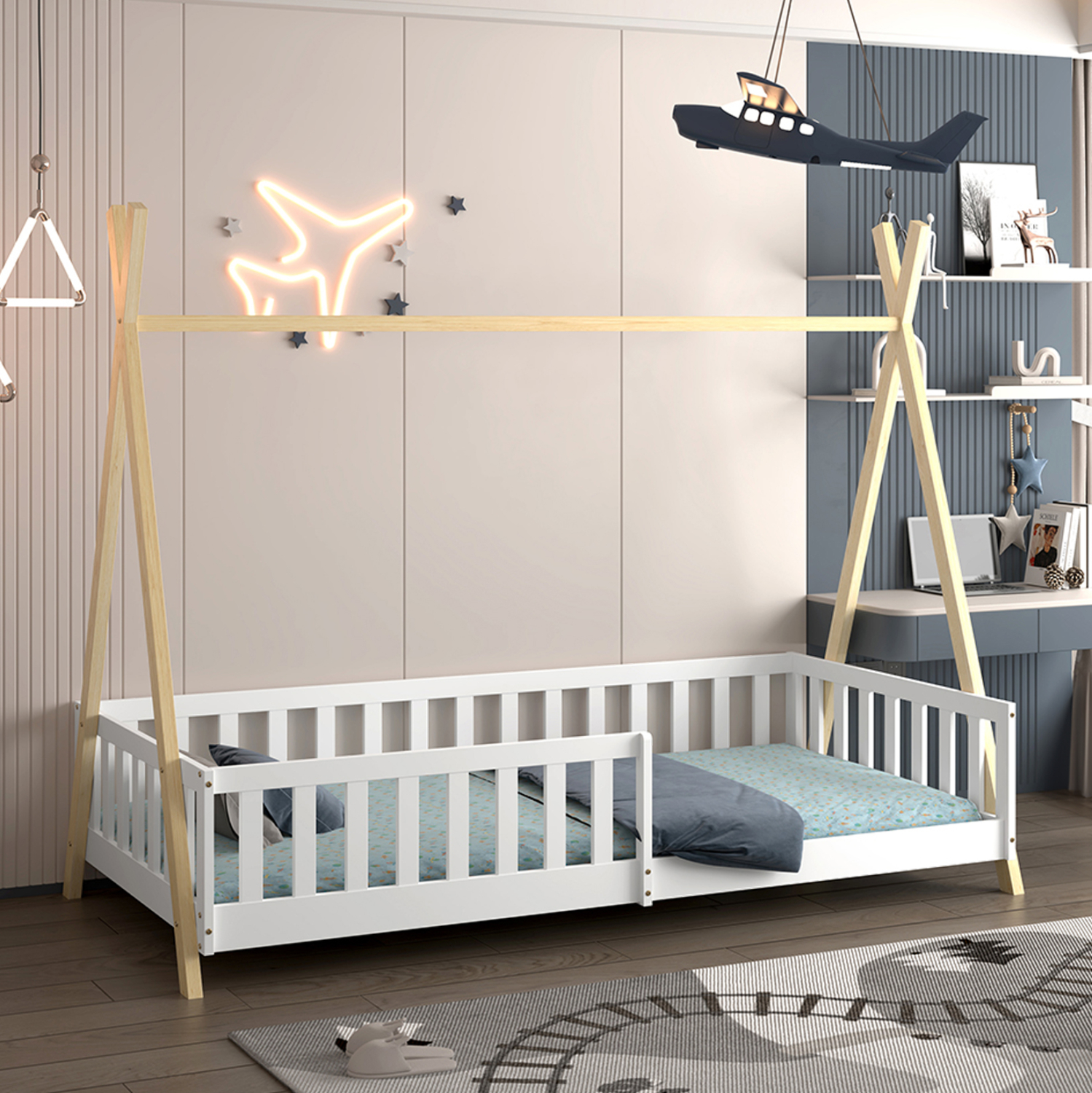 ΚΡΕΒΑΤΙ ΠΑΙΔΙΚΟ ΜΕ ΚΑΓΚΕΛΑ MUNK HM21325 ΠΕΥΚΟ ΛΕΥΚΟ/ΦΥΣΙΚΟ--ΜΕ ΣΤΡΩΜΑ 90x190εκ 2