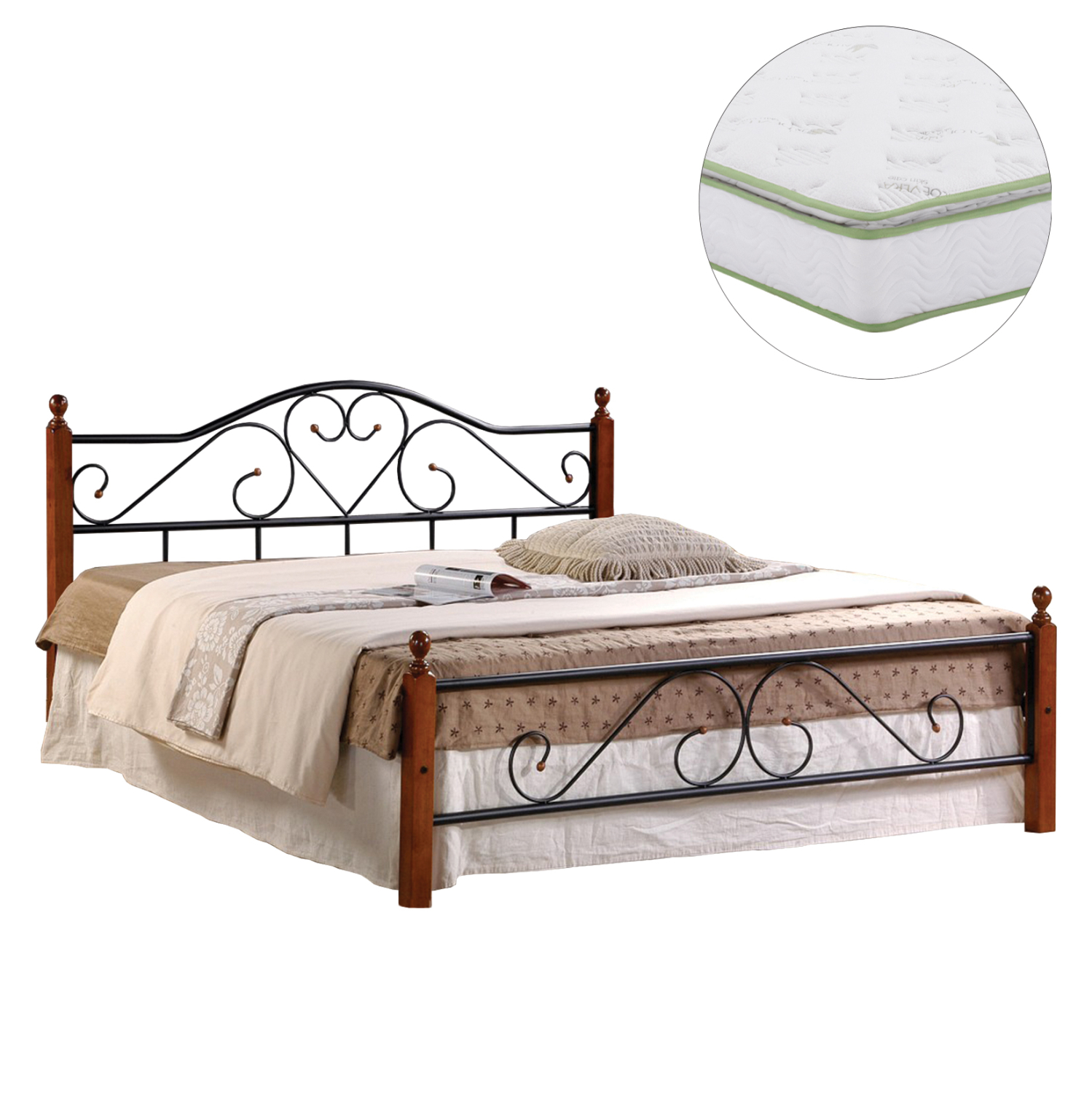 ΚΡΕΒΑΤΙ ΔΙΠΛΟ &amp; ΣΤΡΩΜΑ CANDY HM21327 ΜΕΤΑΛΛΟ &amp; ΞΥΛΟ ΣΕ DIRTY OAK--ΣΤΡΩΜΑ 150x200εκ 1