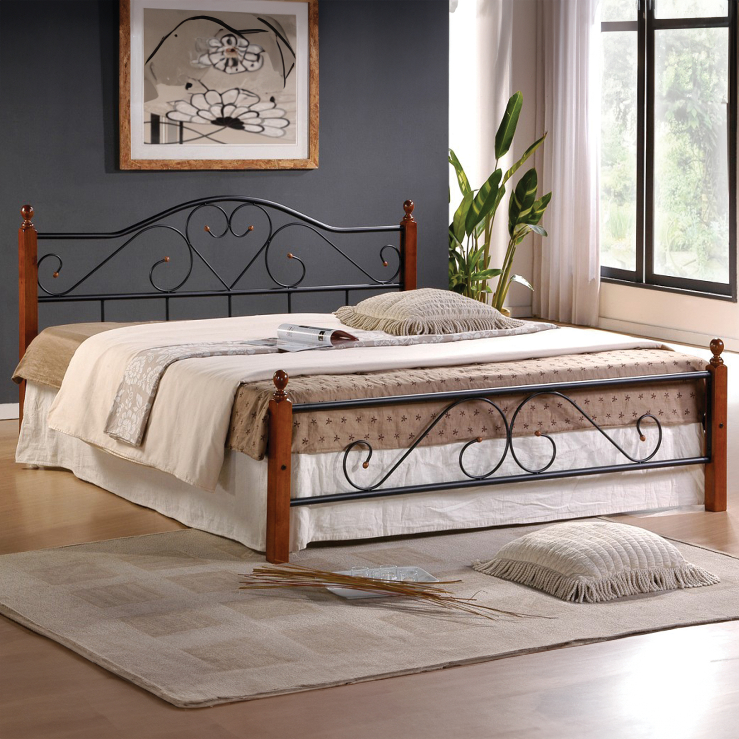 ΚΡΕΒΑΤΙ ΔΙΠΛΟ &amp; ΣΤΡΩΜΑ CANDY HM21327 ΜΕΤΑΛΛΟ &amp; ΞΥΛΟ ΣΕ DIRTY OAK--ΣΤΡΩΜΑ 150x200εκ 2