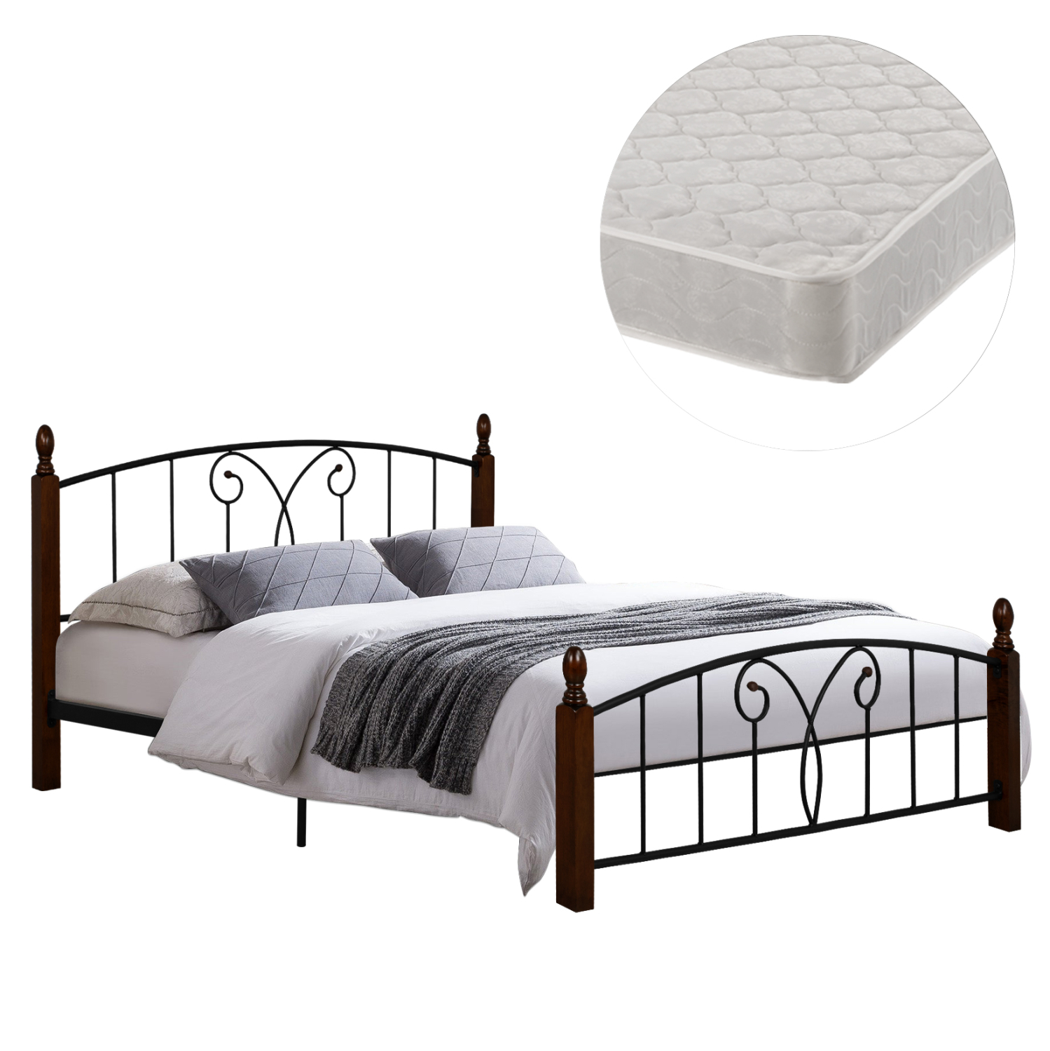 ΚΡΕΒΑΤΙ ΔΙΠΛΟ &amp; ΣΤΡΩΜΑ SUZIE HM21332 ΜΕΤΑΛΛΟ &amp; ΞΥΛΟ ΣΕ ΚΑΡΥΔΙ--ΣΤΡΩΜΑ 150x200εκ 1