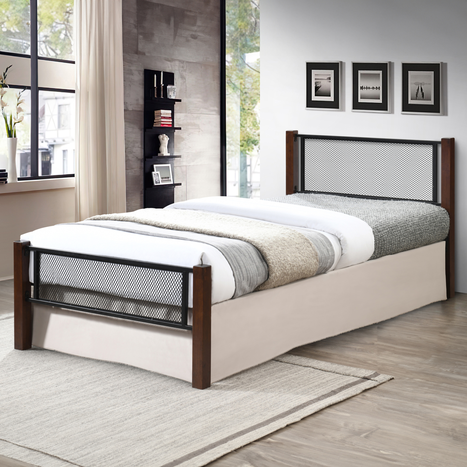ΚΡΕΒΑΤΙ ΜΟΝΟ &amp; ΣΤΡΩΜΑ RAYVEN HM21335 ΜΕΤΑΛΛΟ &amp; ΞΥΛΟ ΣΕ DIRTY OAK--ΣΤΡΩΜΑ 90x190εκ 2
