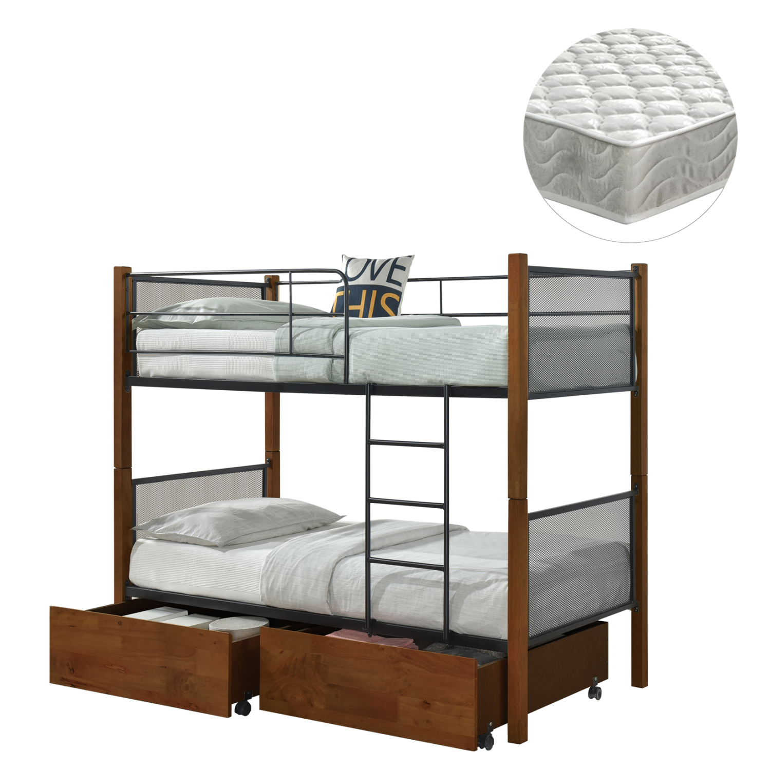 ΚΟΥΚΕΤΑ ΜΕ 2 ΣΥΡΤΑΡΙΑ &amp; 2 ΣΤΡΩΜΑΤΑ 90X190εκ RAYVEN HM21336 ΞΥΛΟ ΚΑΙ ΜΕΤΑΛΛΟ 1