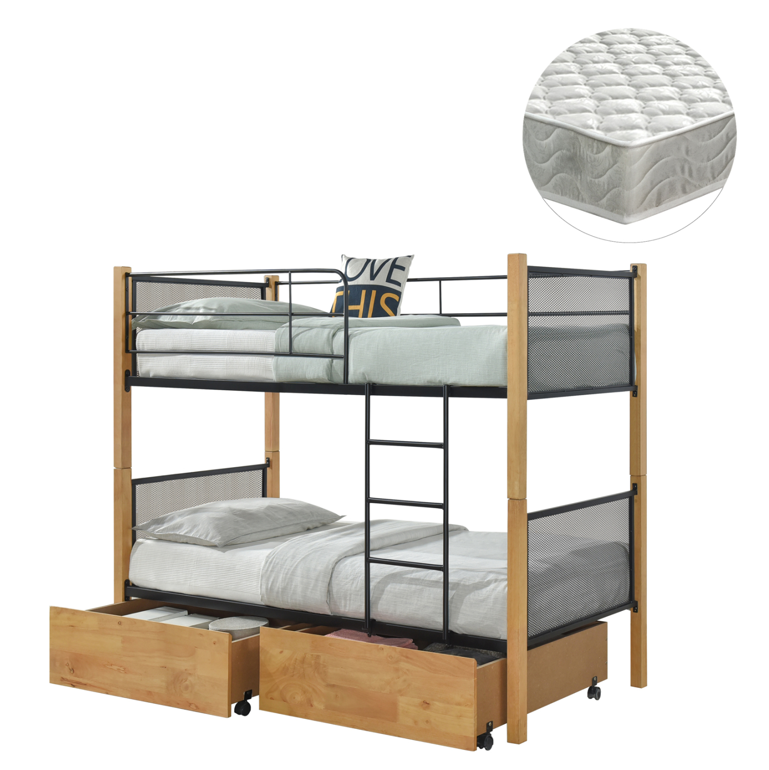 ΚΟΥΚΕΤΑ ΜΕ 2 ΣΥΡΤΑΡΙΑ &amp; 2 ΣΤΡΩΜΑΤΑ 90X190εκ RAYVEN HM21336.02 ΞΥΛΟ ΚΑΙ ΜΕΤΑΛΛΟ 1