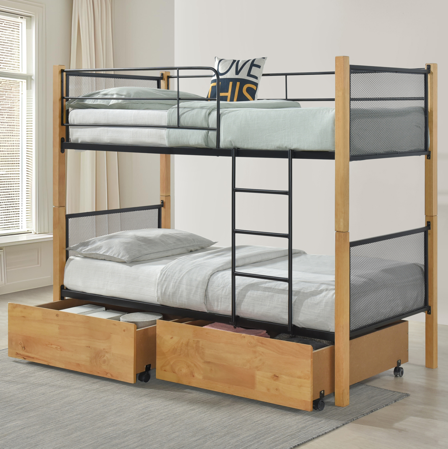 ΚΟΥΚΕΤΑ ΜΕ 2 ΣΥΡΤΑΡΙΑ &amp; 2 ΣΤΡΩΜΑΤΑ 90X190εκ RAYVEN HM21336.02 ΞΥΛΟ ΚΑΙ ΜΕΤΑΛΛΟ 2