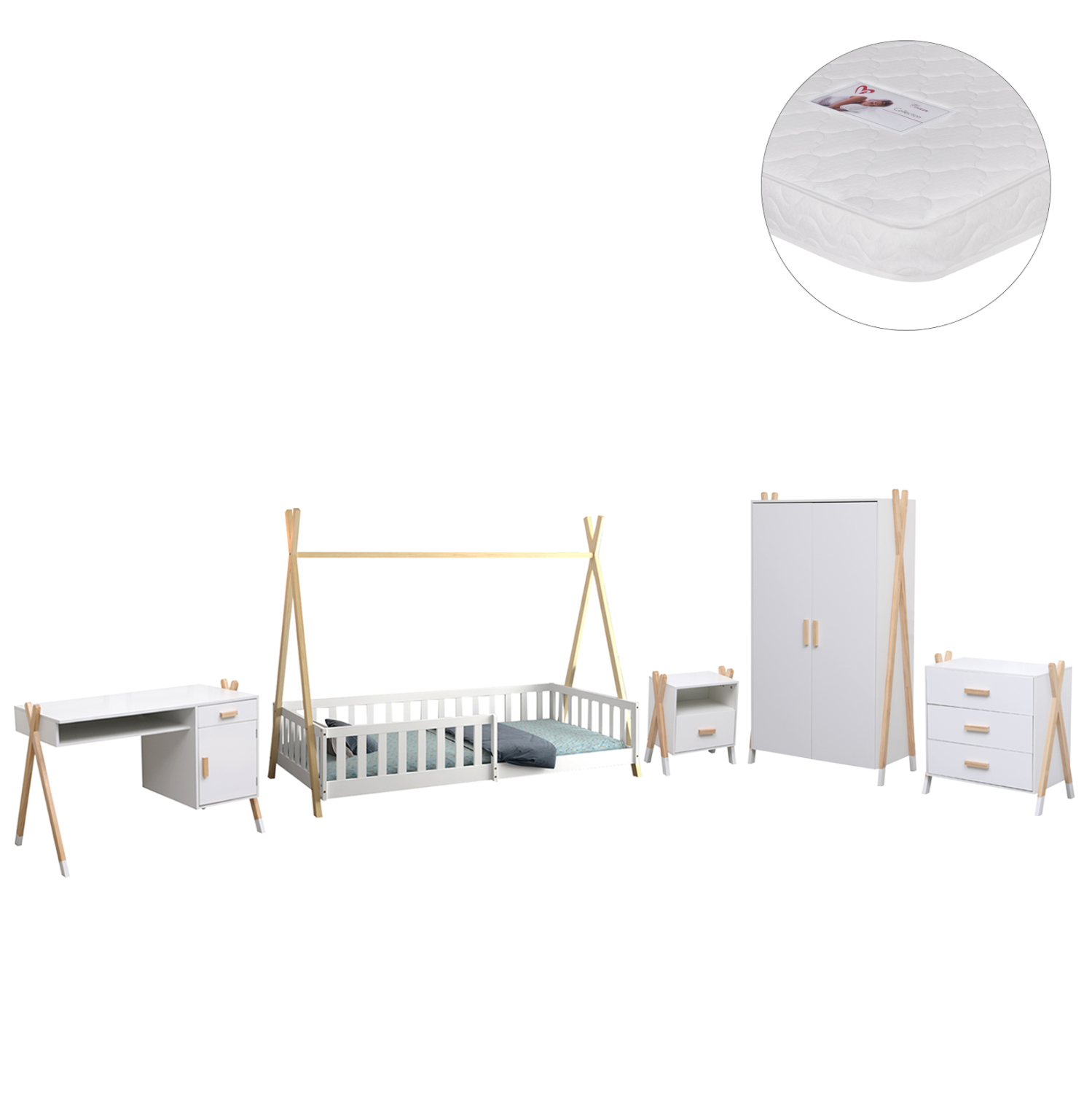 ΣΕΤ ΠΑΙΔΙΚΟΥ ΔΩΜΑΤΙΟΥ 6TMX PASCHAL HM21337 ΞΥΛΟ ΠΕΥΚΟΥ--ΜΕΛΑΜΙΝΗ-ΛΕΥΚΟ 1