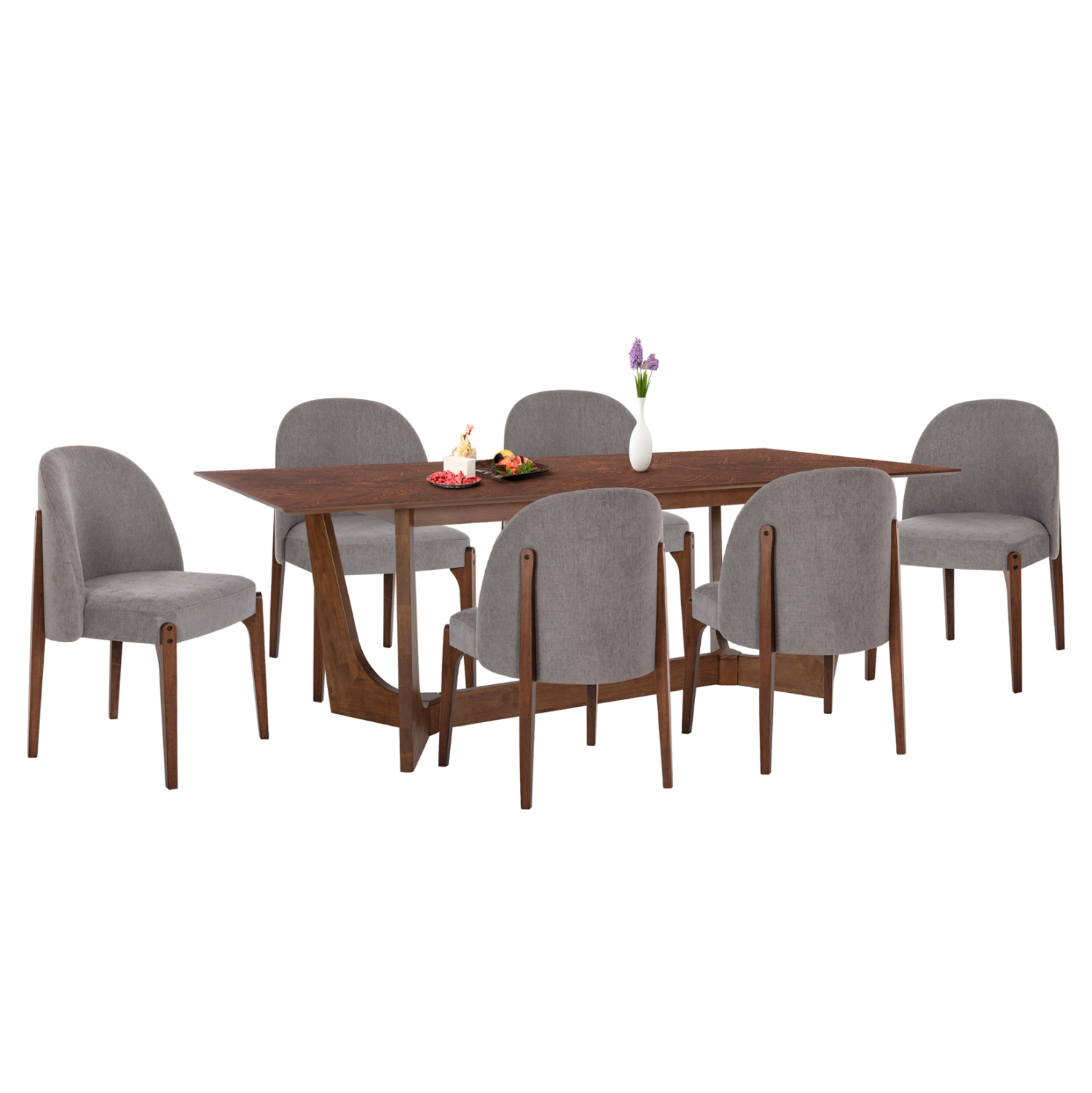 ΣΕΤ ΤΡΑΠΕΖΑΡΙΑΣ 7ΤΜΧ RIMER HM21339 ΤΡΑΠΕΖΙ ΑΠΟ MDF--ΚΑΡΕΚΛΕΣ ΑΠΟ RUBBERWOOD &amp; ΥΦΑΣΜΑ 1
