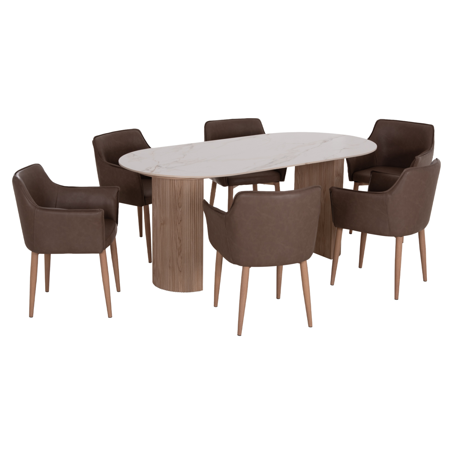 ΣΕΤ ΤΡΑΠΕΖΑΡΙΑΣ 7ΤΜΧ MELLOW HM21361 ΚΕΡΑΜΙΚΟ TOP/MDF ΠΟΔΙΑ--PU ΚΑΦΕ/ΜΕΤΑΛ.ΠΟΔΙΑ 1
