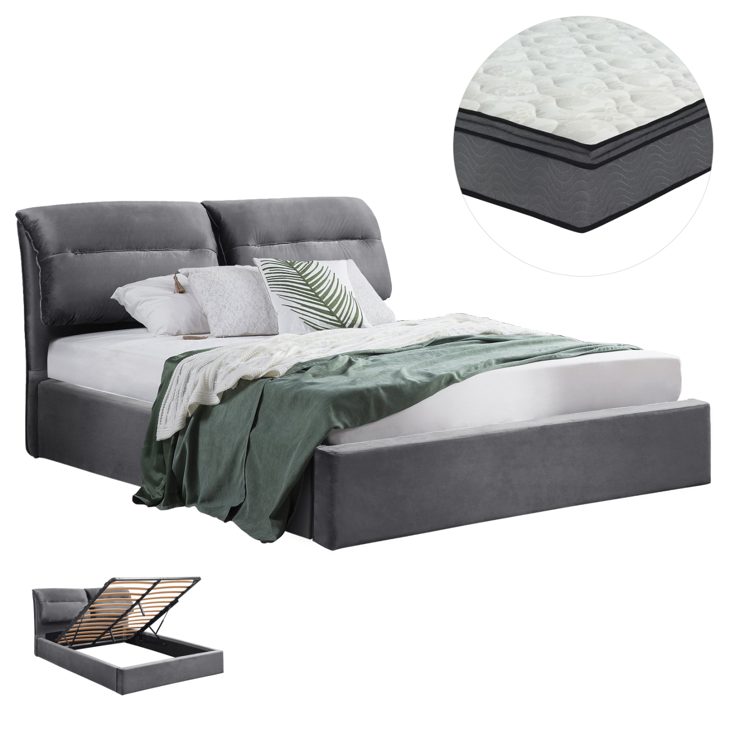 ΚΡΕΒΑΤΙ ΔΙΠΛΟ &amp; ΣΤΡΩΜΑ KENDRA HM10720.01 ΓΚΡΙ ΒΕΛΟΥΔΟ ΜΕ ΑΠΟΘ.ΧΩΡΟ--ΓΙΑ 160x200εκ 1