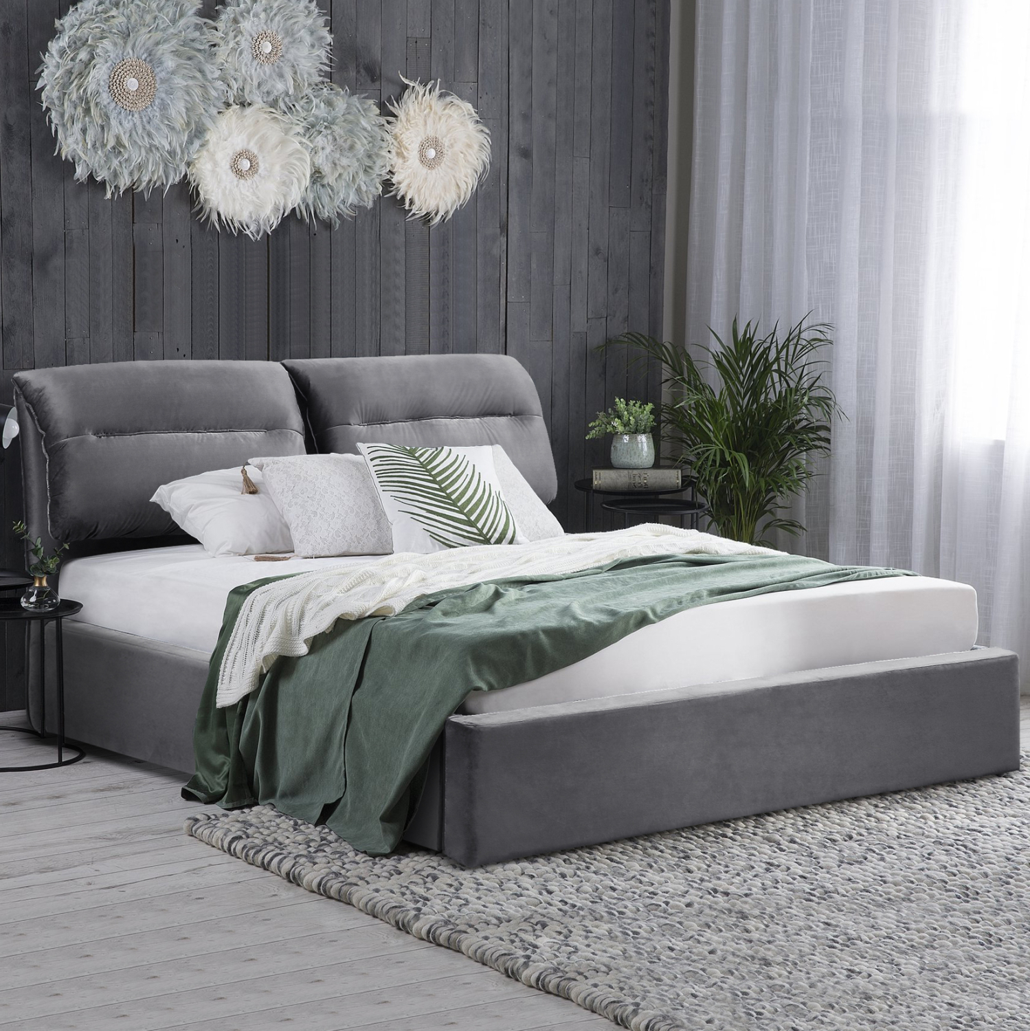 ΚΡΕΒΑΤΙ ΔΙΠΛΟ &amp; ΣΤΡΩΜΑ KENDRA HM10720.01 ΓΚΡΙ ΒΕΛΟΥΔΟ ΜΕ ΑΠΟΘ.ΧΩΡΟ--ΓΙΑ 160x200εκ 2