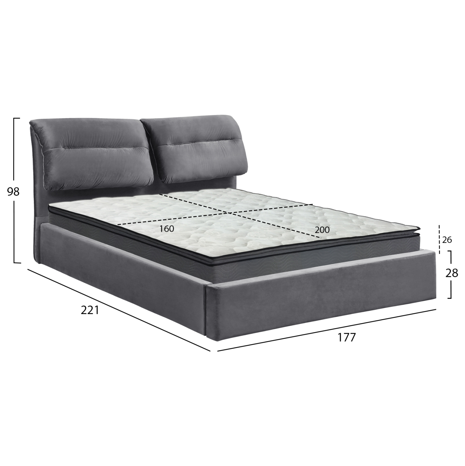 ΚΡΕΒΑΤΙ ΔΙΠΛΟ &amp; ΣΤΡΩΜΑ KENDRA HM10720.01 ΓΚΡΙ ΒΕΛΟΥΔΟ ΜΕ ΑΠΟΘ.ΧΩΡΟ--ΓΙΑ 160x200εκ 3