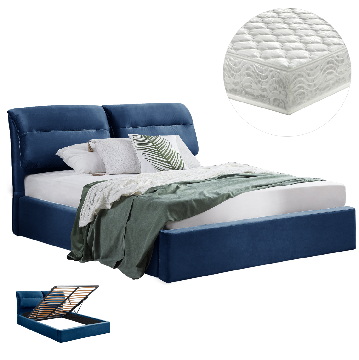 ΚΡΕΒΑΤΙ ΔΙΠΛΟ &amp; ΣΤΡΩΜΑ KENDRA HM10831.18 ΜΠΛΕ ΒΕΛΟΥΔΟ--ΑΠΟΘ.ΧΩΡΟΣ--160x200εκ 1