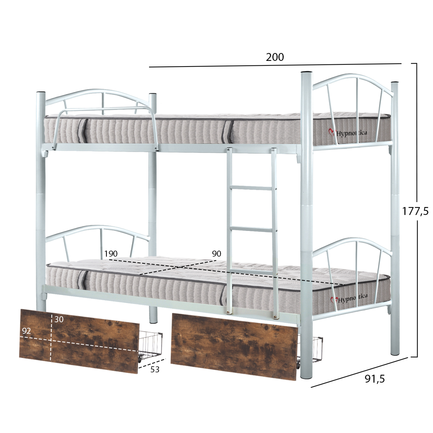 ΚΟΥΚΕΤΑ ΜΕ 2 ΣΥΡΤΑΡΙΑ ΚΑΦΕ &amp; ΣΤΡΩΜΑΤΑ 90X190εκ FLOOR HM10749.01 ΜΕΤΑΛΛΟ ΛΕΥΚΟ 2