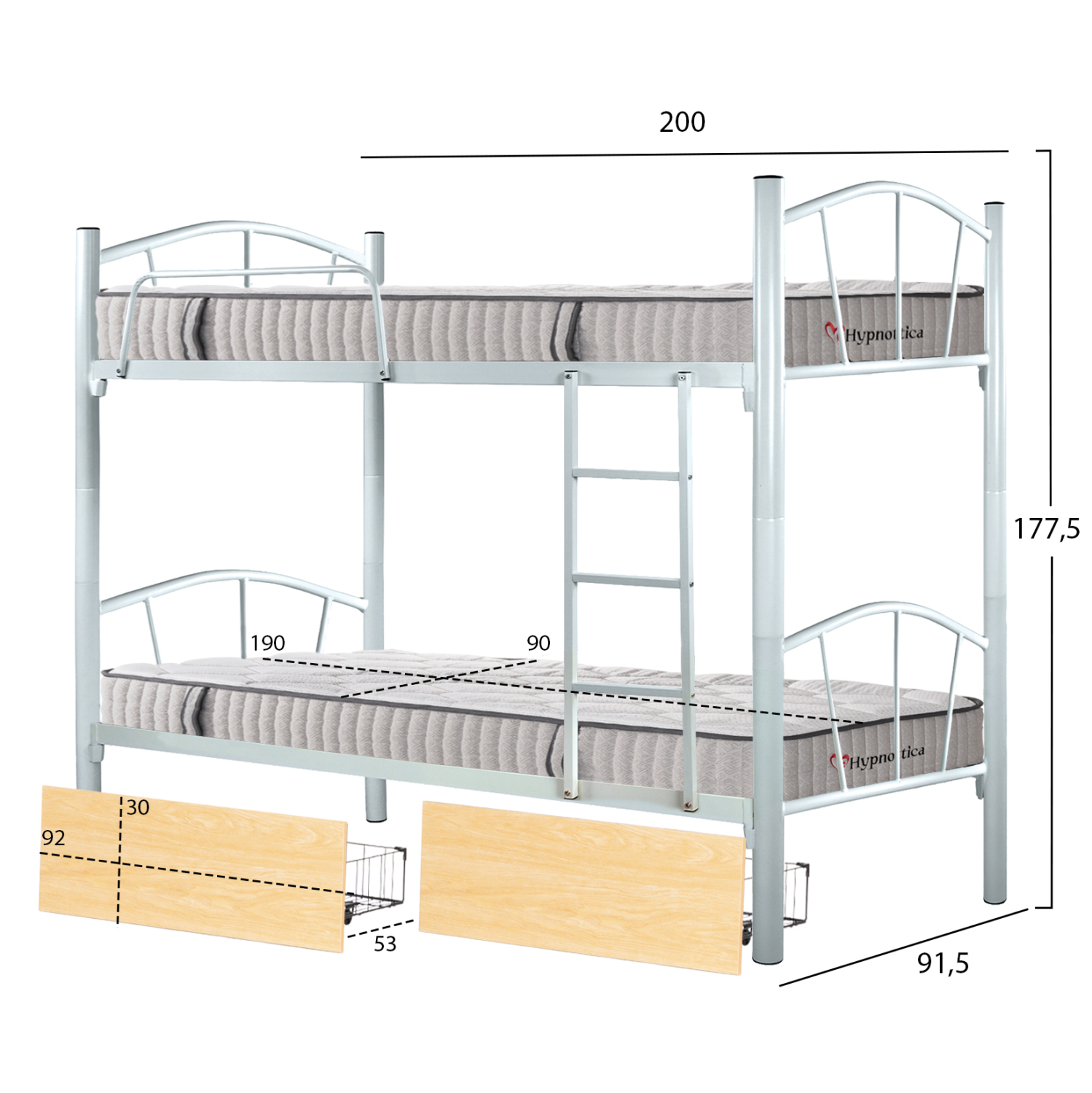 ΚΟΥΚΕΤΑ ΜΕ 2 ΣΥΡΤΑΡΙΑ SONAMA &amp; ΣΤΡΩΜΑΤΑ 90X190εκ FLOOR HM10749.02 ΜΕΤΑΛΛΟ ΛΕΥΚΟ 2