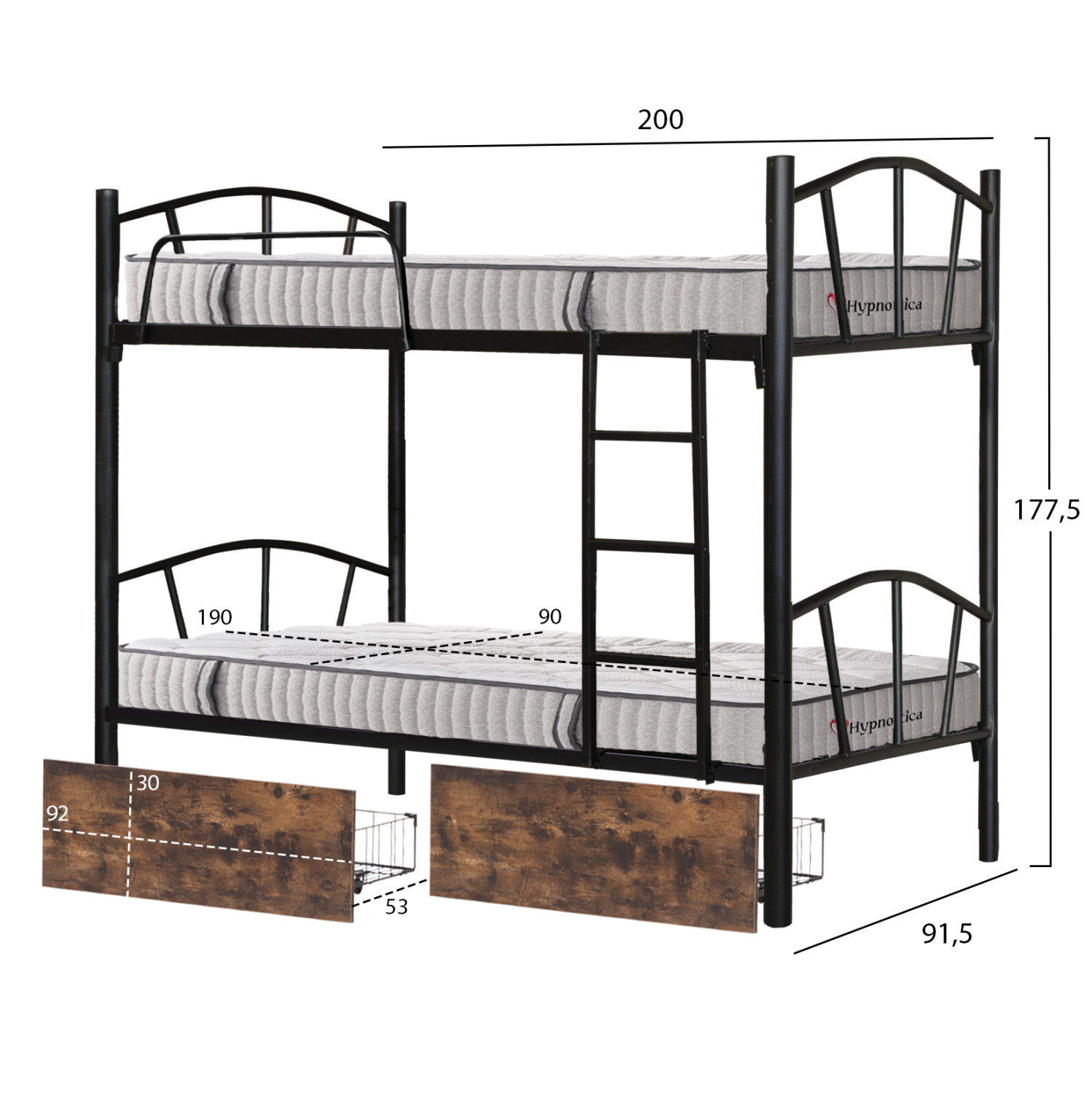 ΚΟΥΚΕΤΑ ΜΕ 2 ΣΥΡΤΑΡΙΑ ΚΑΦΕ &amp; ΣΤΡΩΜΑΤΑ 90X190εκ FLOOR HM10749.03 ΜΕΤΑΛΛΟ ΜΑΥΡΟ 2