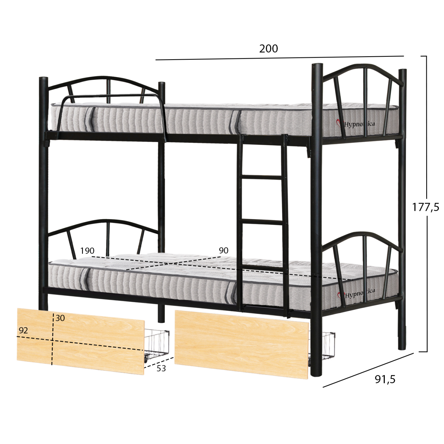 ΚΟΥΚΕΤΑ ΜΕ 2 ΣΥΡΤΑΡΙΑ SONAMA &amp; ΣΤΡΩΜΑΤΑ 90X190εκ FLOOR HM10749.04 ΜΕΤΑΛΛΟ ΜΑΥΡΟ 2