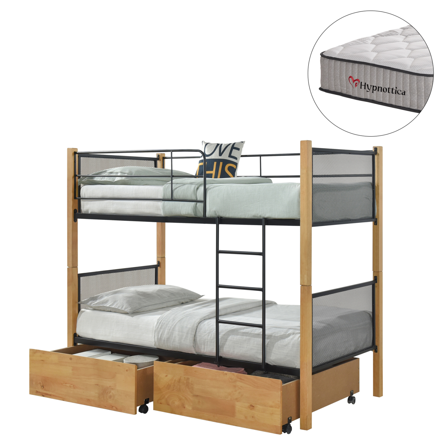 ΚΟΥΚΕΤΑ ΜΕ 2 ΣΥΡΤΑΡΙΑ &amp; 2 ΣΤΡΩΜΑΤΑ 90X190εκ RAYVEN HM10749.06 ΞΥΛΟ ΚΑΙ ΜΕΤΑΛΛΟ 1