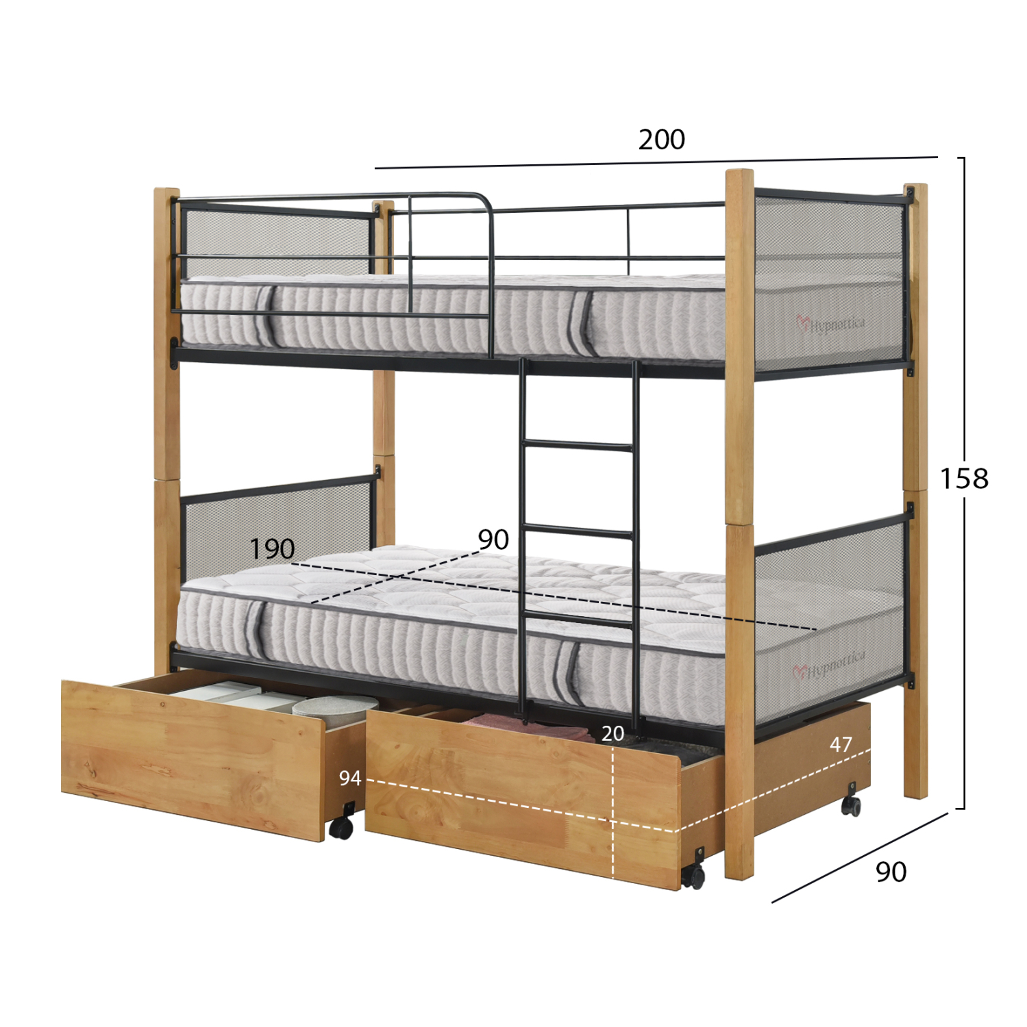 ΚΟΥΚΕΤΑ ΜΕ 2 ΣΥΡΤΑΡΙΑ &amp; 2 ΣΤΡΩΜΑΤΑ 90X190εκ RAYVEN HM10749.06 ΞΥΛΟ ΚΑΙ ΜΕΤΑΛΛΟ 3