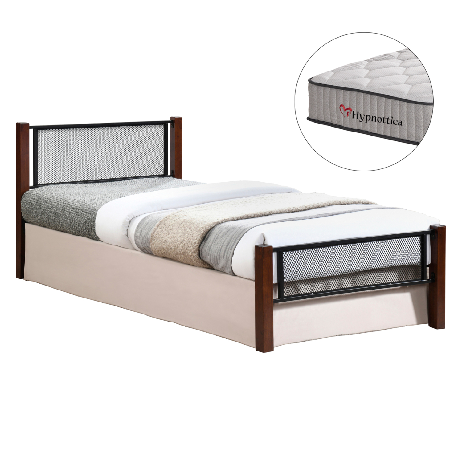 ΚΡΕΒΑΤΙ ΜΕ ΣΤΡΩΜΑ RAYVEN HM10754.02 ΜΕΤΑΛΛΟ &amp; RUBBERWOOD ΣΕ DIRTY OAK--ΣΤΡΩΜΑ 90Χ190 1