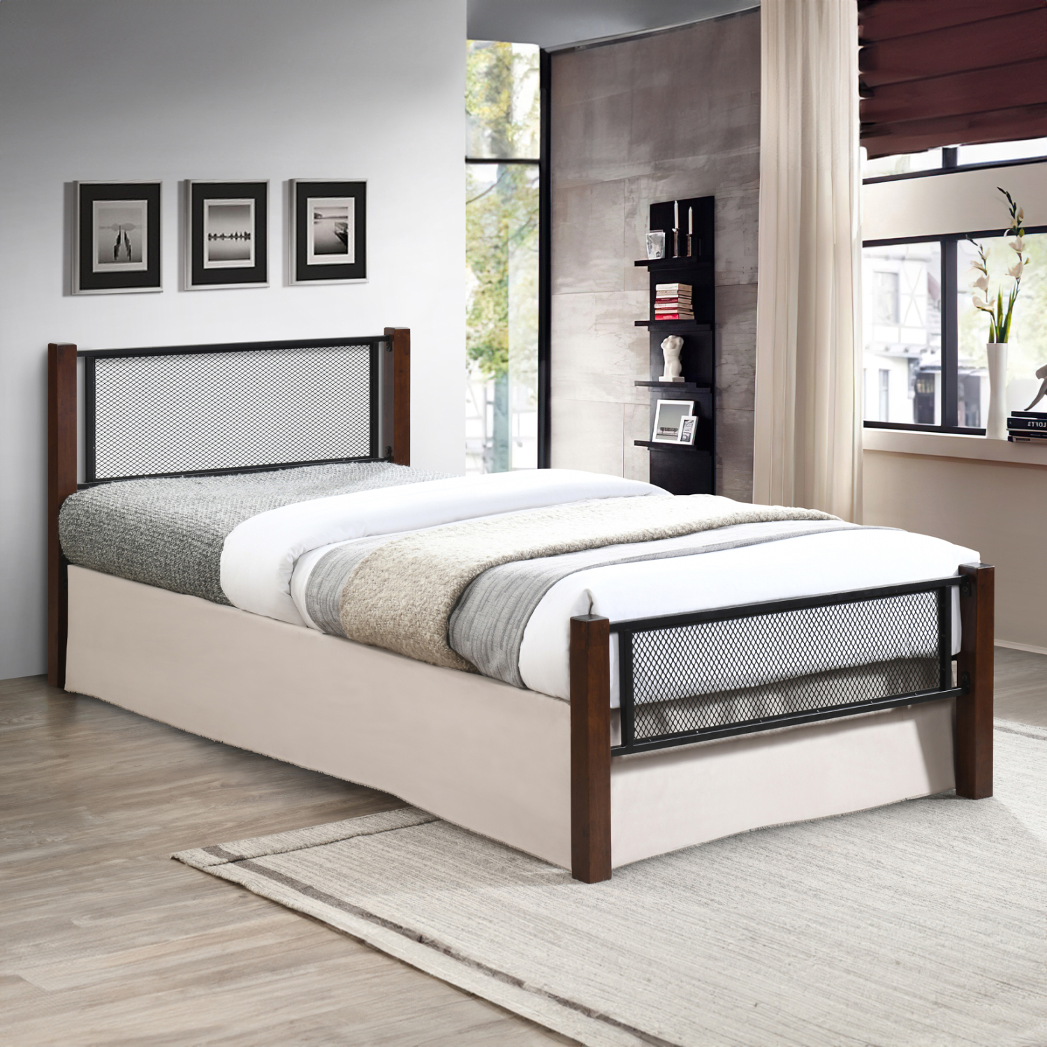 ΚΡΕΒΑΤΙ ΜΕ ΣΤΡΩΜΑ RAYVEN HM10754.02 ΜΕΤΑΛΛΟ &amp; RUBBERWOOD ΣΕ DIRTY OAK--ΣΤΡΩΜΑ 90Χ190 2