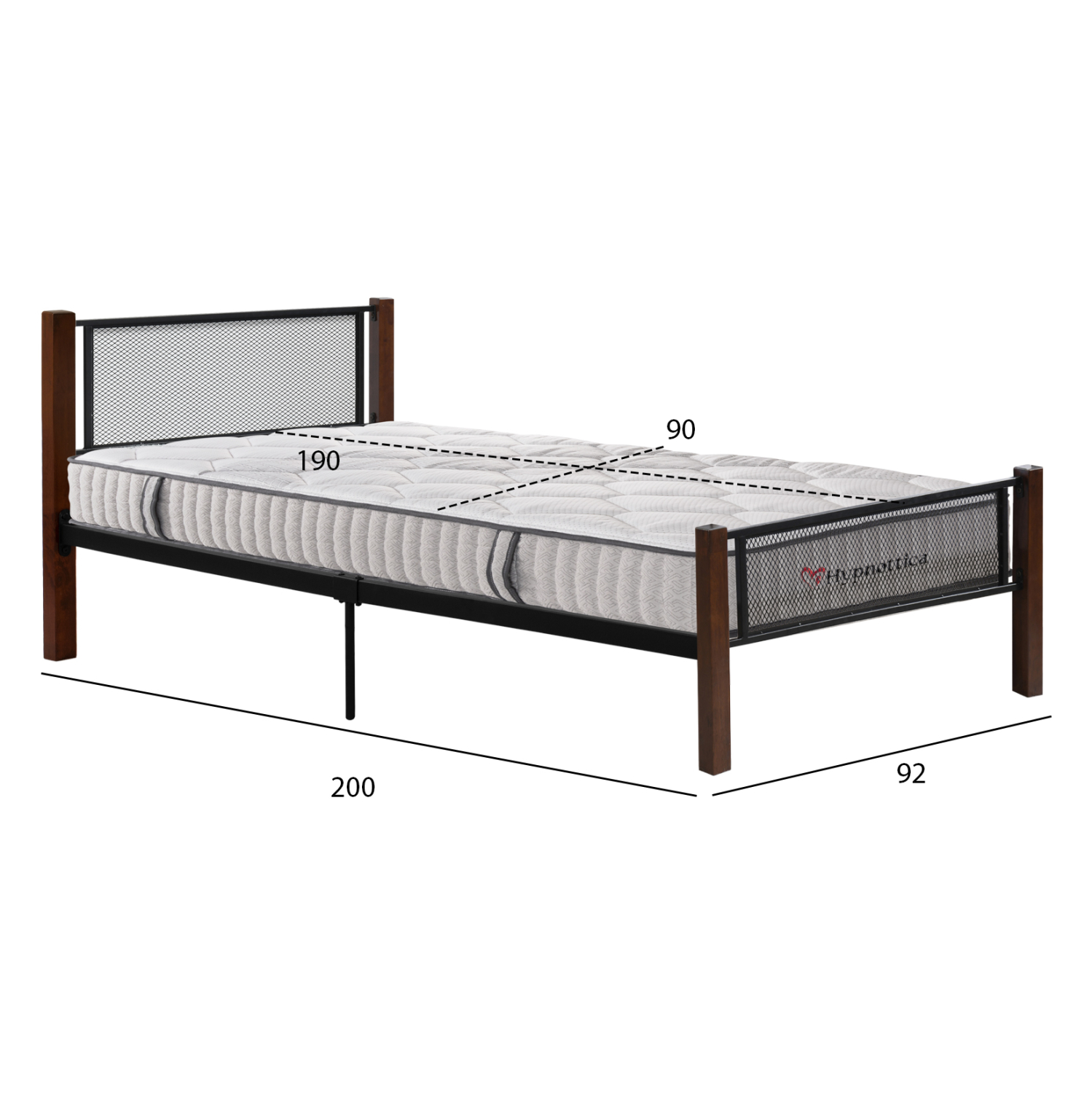 ΚΡΕΒΑΤΙ ΜΕ ΣΤΡΩΜΑ RAYVEN HM10754.02 ΜΕΤΑΛΛΟ &amp; RUBBERWOOD ΣΕ DIRTY OAK--ΣΤΡΩΜΑ 90Χ190 3