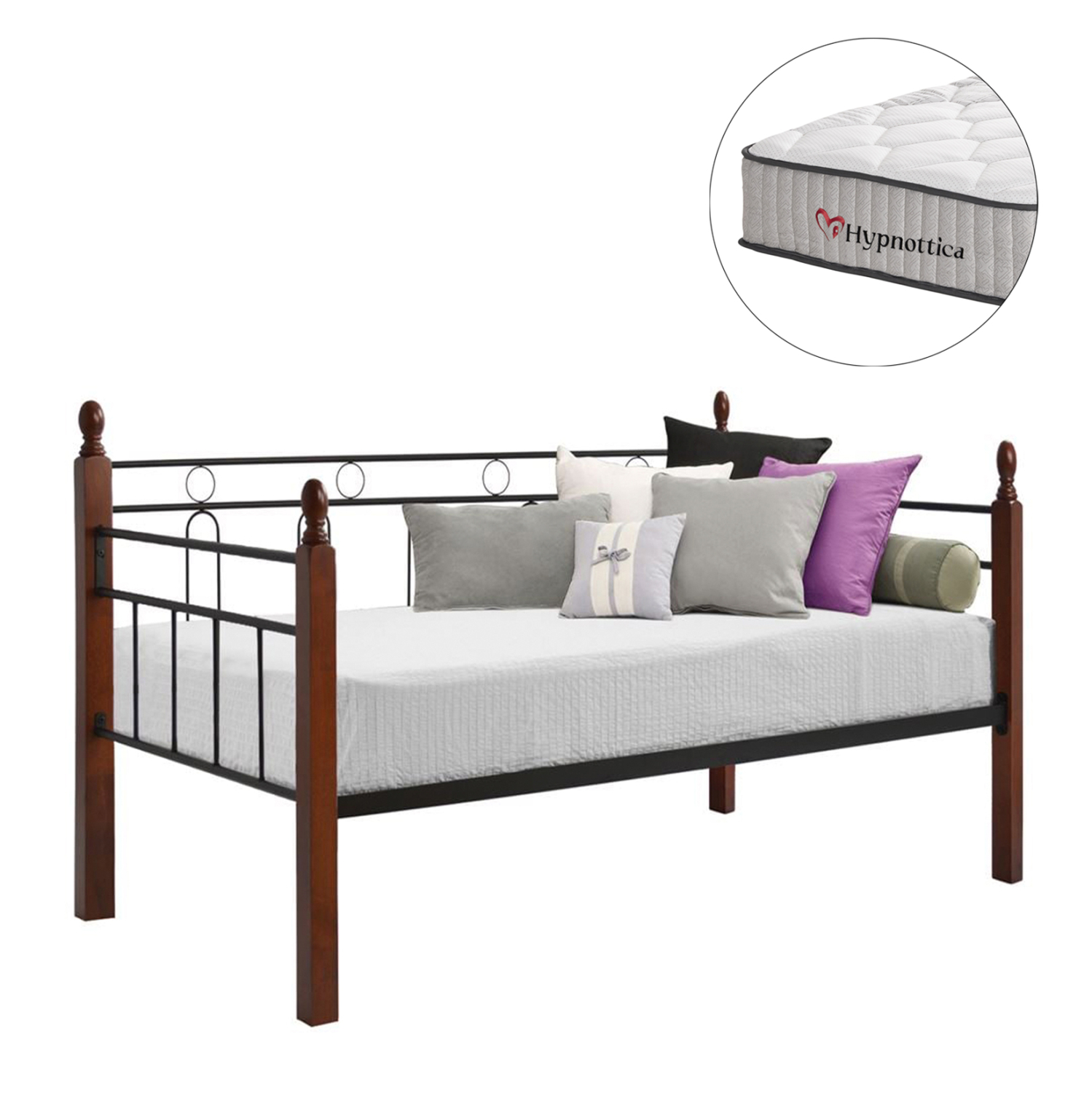 ΚΑΝΑΠΕΣ ΚΡΕΒΑΤΙ ΜΕ ΣΤΡΩΜΑ REVEN HM10755 ΜΕΤΑΛΛΟ &amp; RUBBERWOOD ΣΕ DIRTY OAK--ΣΤΡΩΜΑ 90Χ190εκ 1