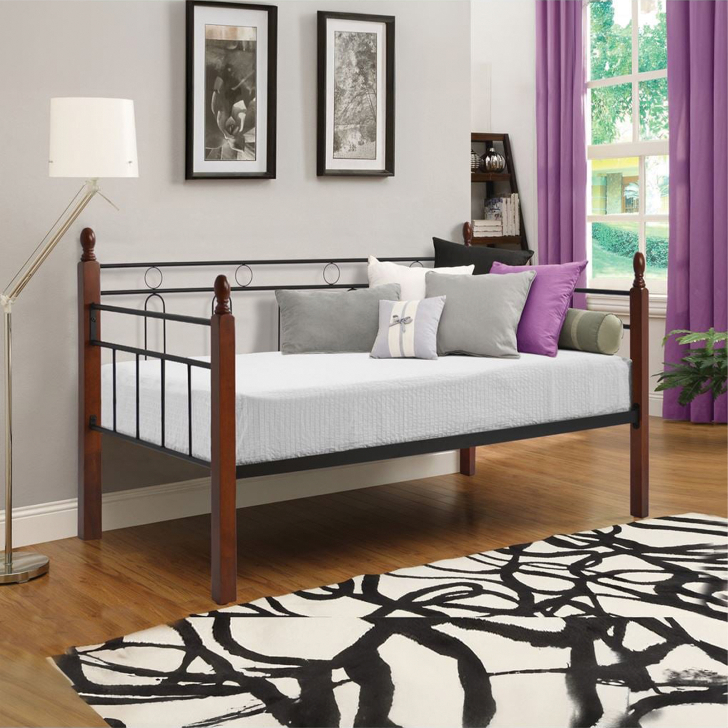 ΚΑΝΑΠΕΣ ΚΡΕΒΑΤΙ ΜΕ ΣΤΡΩΜΑ REVEN HM10755 ΜΕΤΑΛΛΟ &amp; RUBBERWOOD ΣΕ DIRTY OAK--ΣΤΡΩΜΑ 90Χ190εκ 2