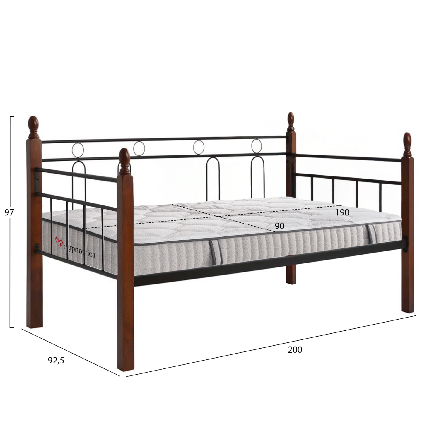 ΚΑΝΑΠΕΣ ΚΡΕΒΑΤΙ ΜΕ ΣΤΡΩΜΑ REVEN HM10755 ΜΕΤΑΛΛΟ &amp; RUBBERWOOD ΣΕ DIRTY OAK--ΣΤΡΩΜΑ 90Χ190εκ 3
