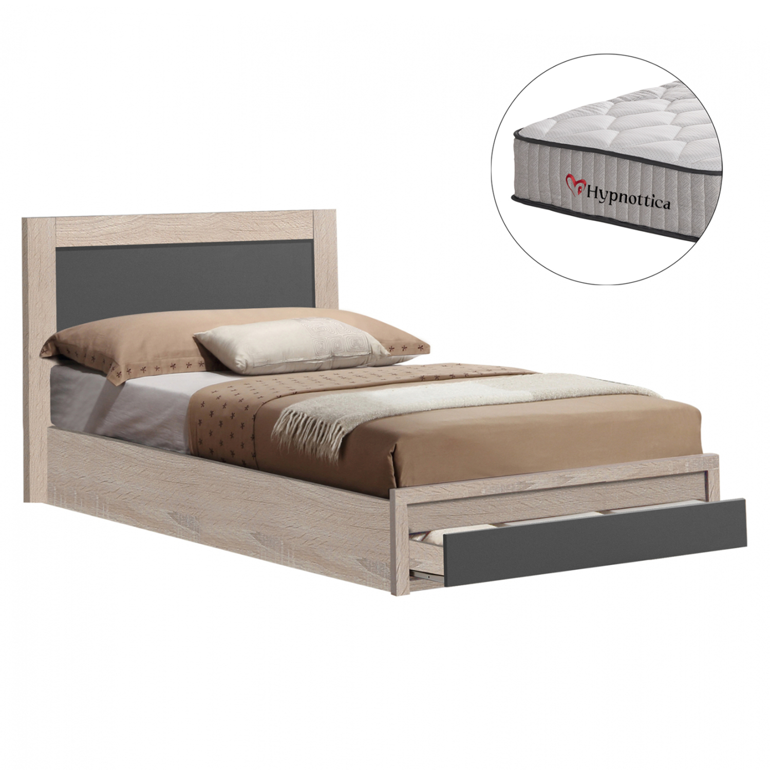 ΚΡΕΒΑΤΙ ΜΕ ΣΥΡΤΑΡΙ &amp; ΣΤΡΩΜΑ MELANY HM10756.04 ΜΕΛΑΜΙΝΗ SONAMA/ΓΚΡΙ--ΓΙΑ 90x190εκ 1