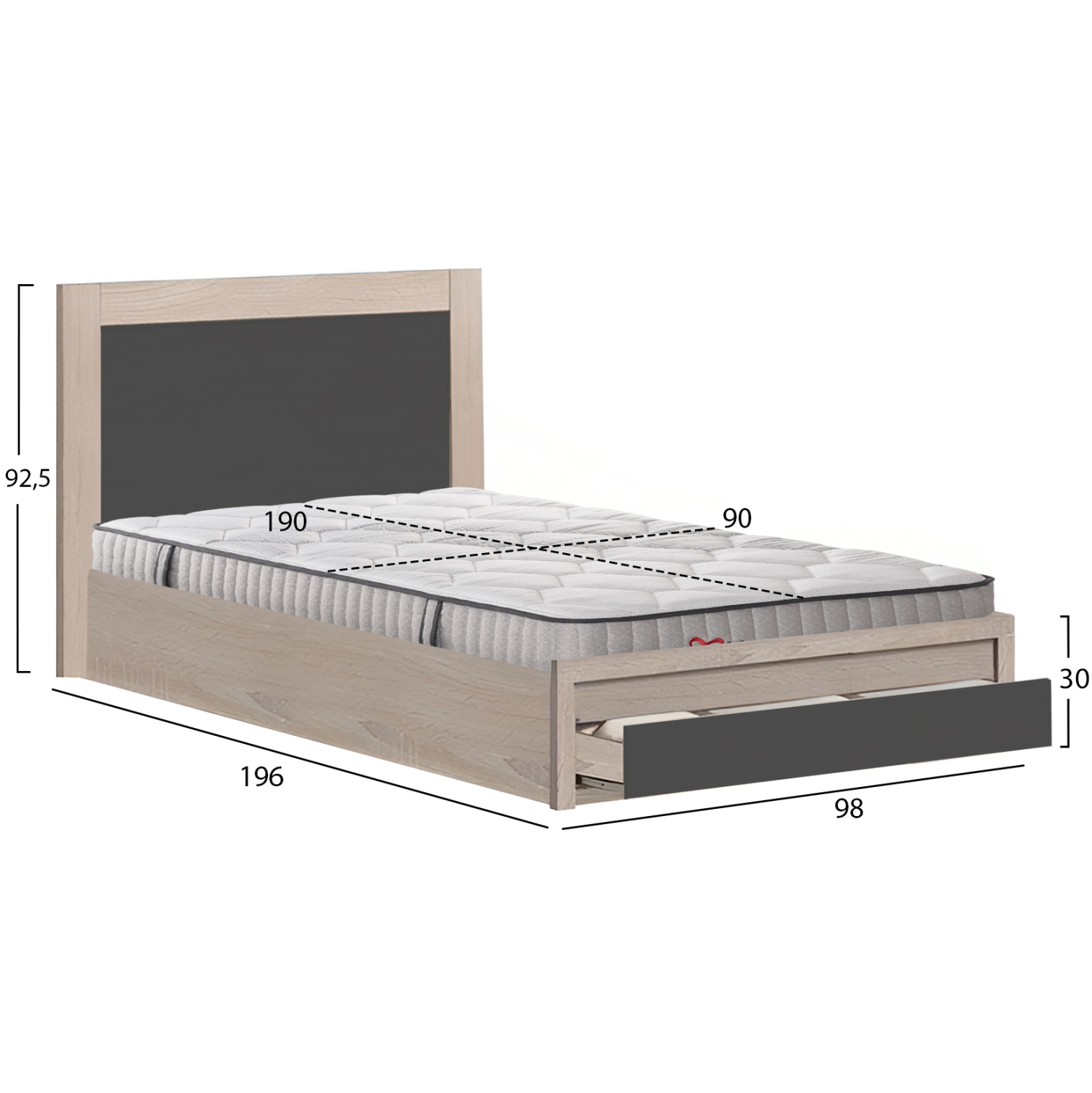 ΚΡΕΒΑΤΙ ΜΕ ΣΥΡΤΑΡΙ &amp; ΣΤΡΩΜΑ MELANY HM10756.04 ΜΕΛΑΜΙΝΗ SONAMA/ΓΚΡΙ--ΓΙΑ 90x190εκ 2