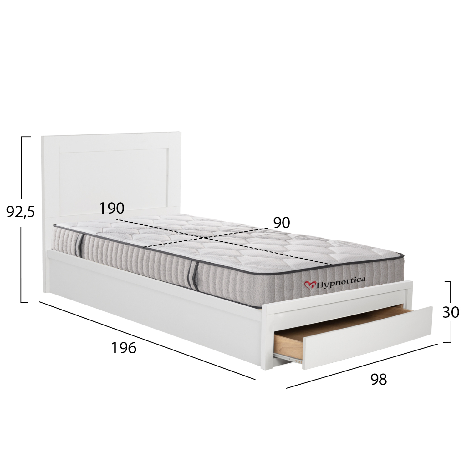 ΚΡΕΒΑΤΙ ΜΟΝΟ ΜΕ ΣΥΡΤΑΡΙ &amp; ΣΤΡΩΜΑ MELANY HM10756.05 ΜΕΛΑΜΙΝΗ ΛΕΥΚΗ--ΓΙΑ 90x190εκ 2