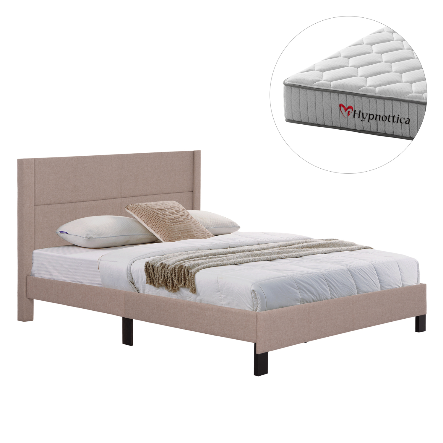 ΚΡΕΒΑΤΙ ΔΙΠΛΟ &amp; ΣΤΡΩΜΑ TRILLOP HM10763.03 ΜΠΕΖ ΥΦΑΣΜΑ--ΓΙΑ 160x200εκ 1